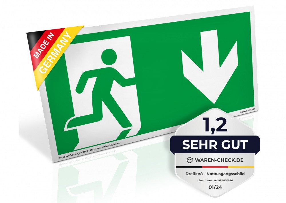 König Werbeanlagen Hinweisschild NOTAUSGANG nach unten, extra langnachl., PVC selbstkl., gemäß ASR A1.3