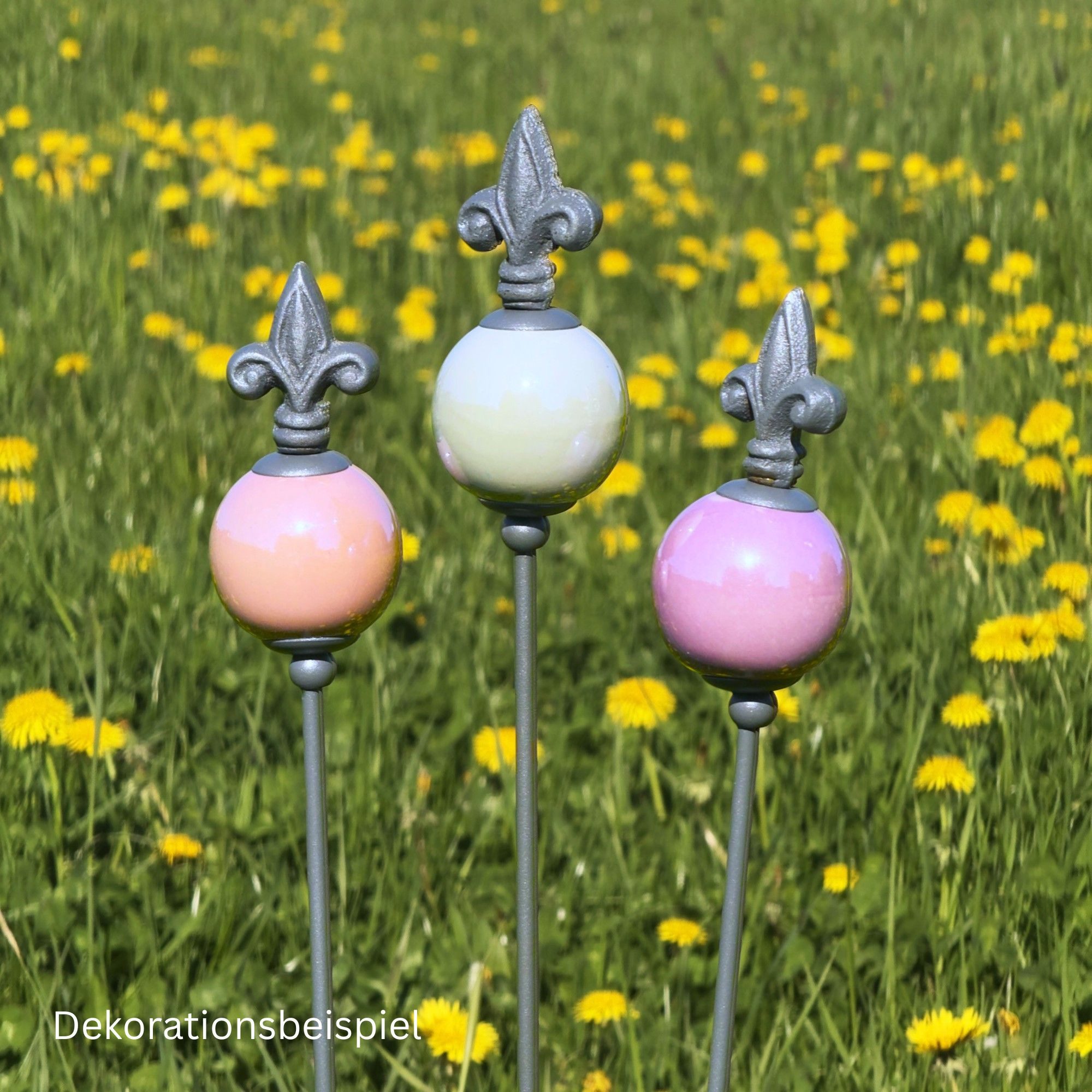 naninoa GmbH Gartenstecker Metall Stecker französische Lilie Gartenstecker blau HELLBLAU 80cm