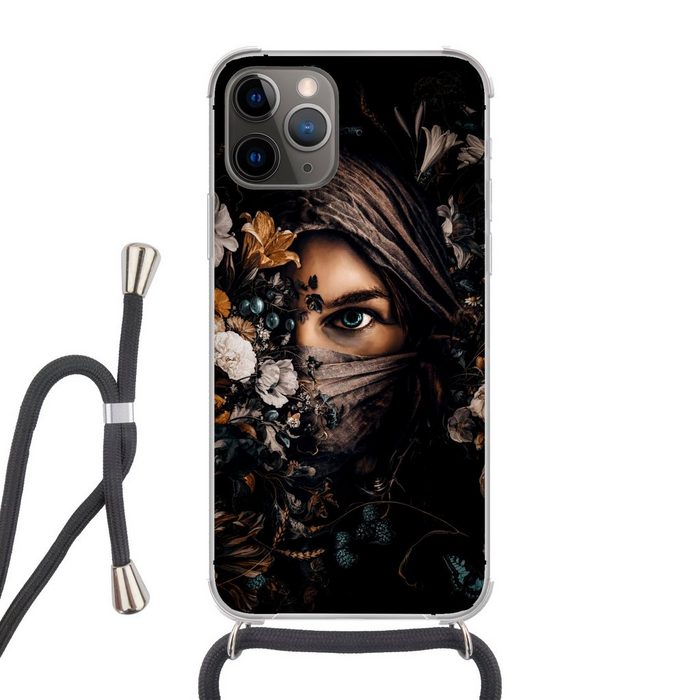 MuchoWow Handyhülle Frau - Luxus - Blumen - Schmetterling - Porträt Handyhülle Telefonhülle Apple iPhone 12 Pro Max