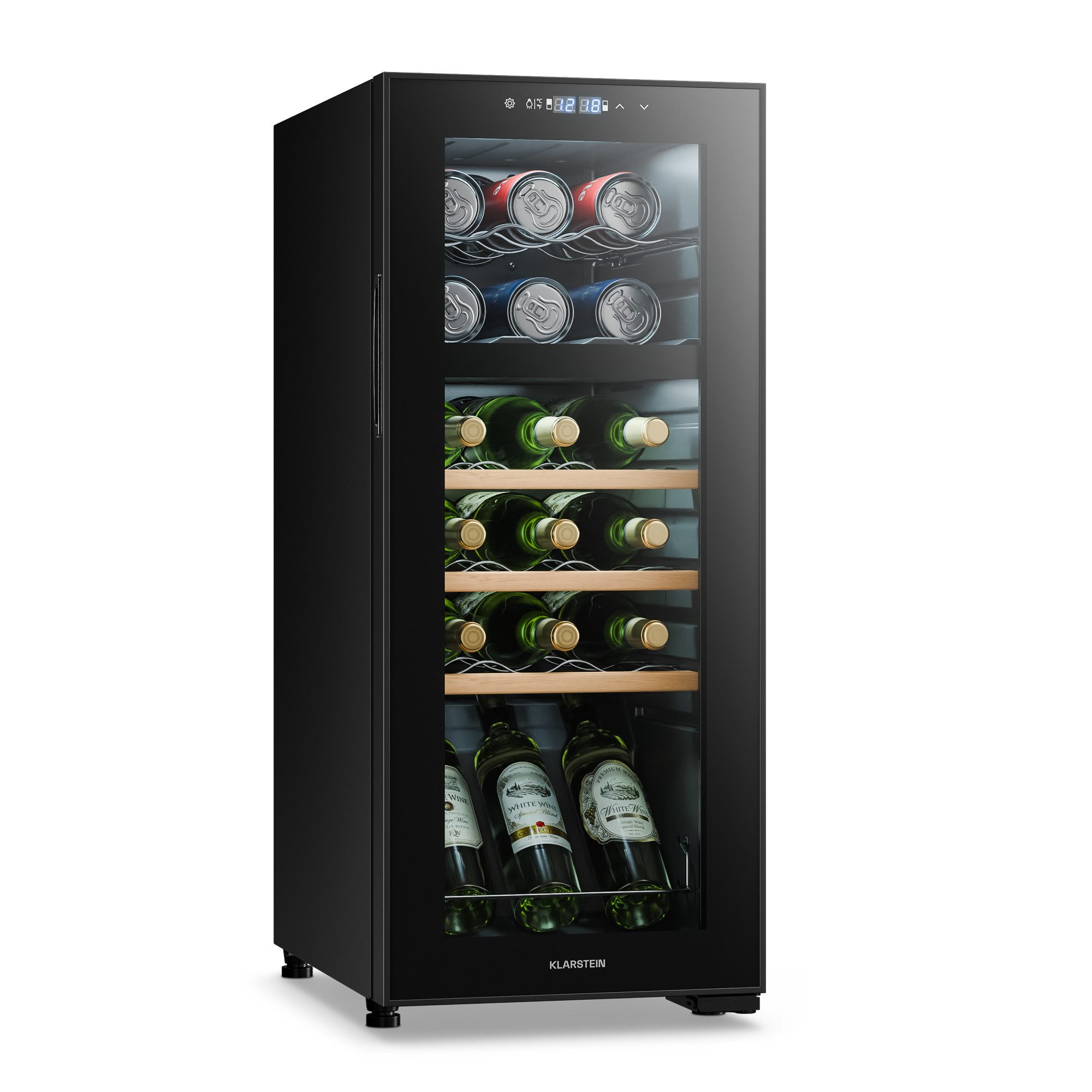 Klarstein Weinkühlschrank Bovella 18 Duo+ Weinkühlschrank 2 Zonen 18 Fl 50L 5-18°C Touch UV LED, für 18 Standardflaschen á 0,75l,Flaschenkühlschrank Weintemperierschrank Weinschrank Wein & Getränke