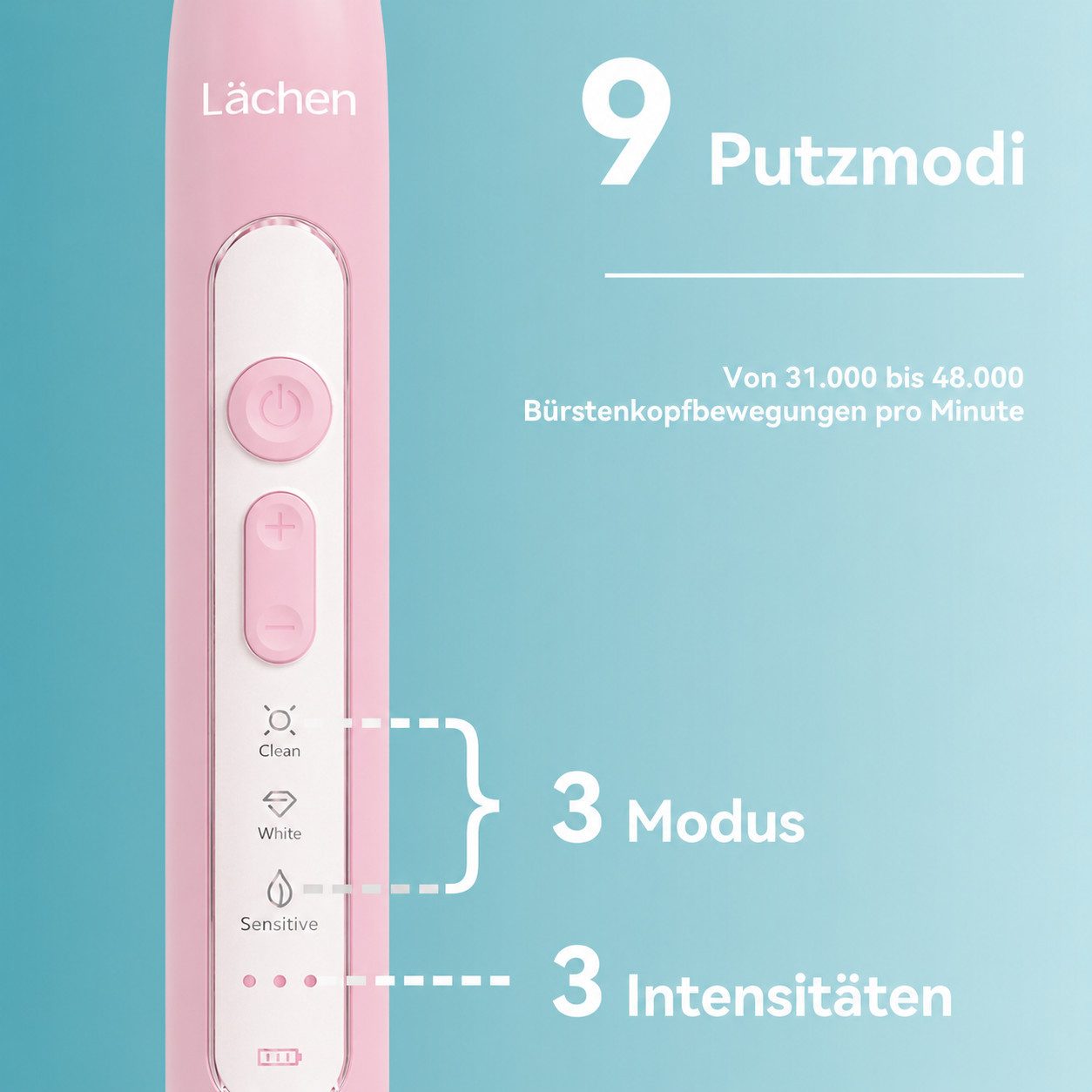 Lächen Elektrische Zahnbürste Kabelloses Laden, IPX7 wasserdicht, 4 Bürstenköpfe