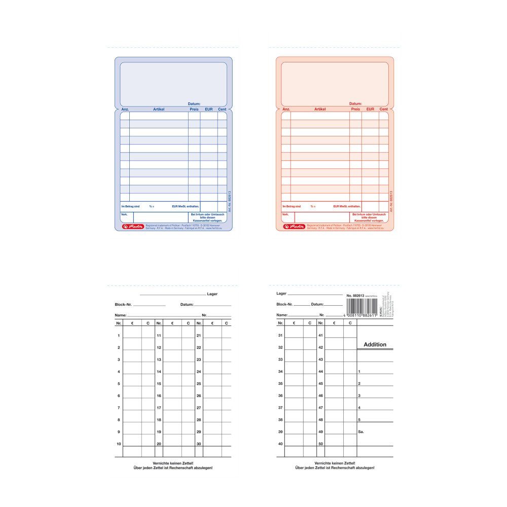Herlitz Geschäftspapier 5x Herlitz Kassenblock / A6 / 2x 50 Blatt