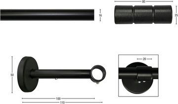 Gardinenstange STAURA, GARESA, Ø 16 mm, 1-läufig, Wunschmaßlänge, mit Bohren, verschraubt, Metall, Vorhanggarnitur, verlängerbar, Knopf mit 2 Rillen, ohne Ringe
