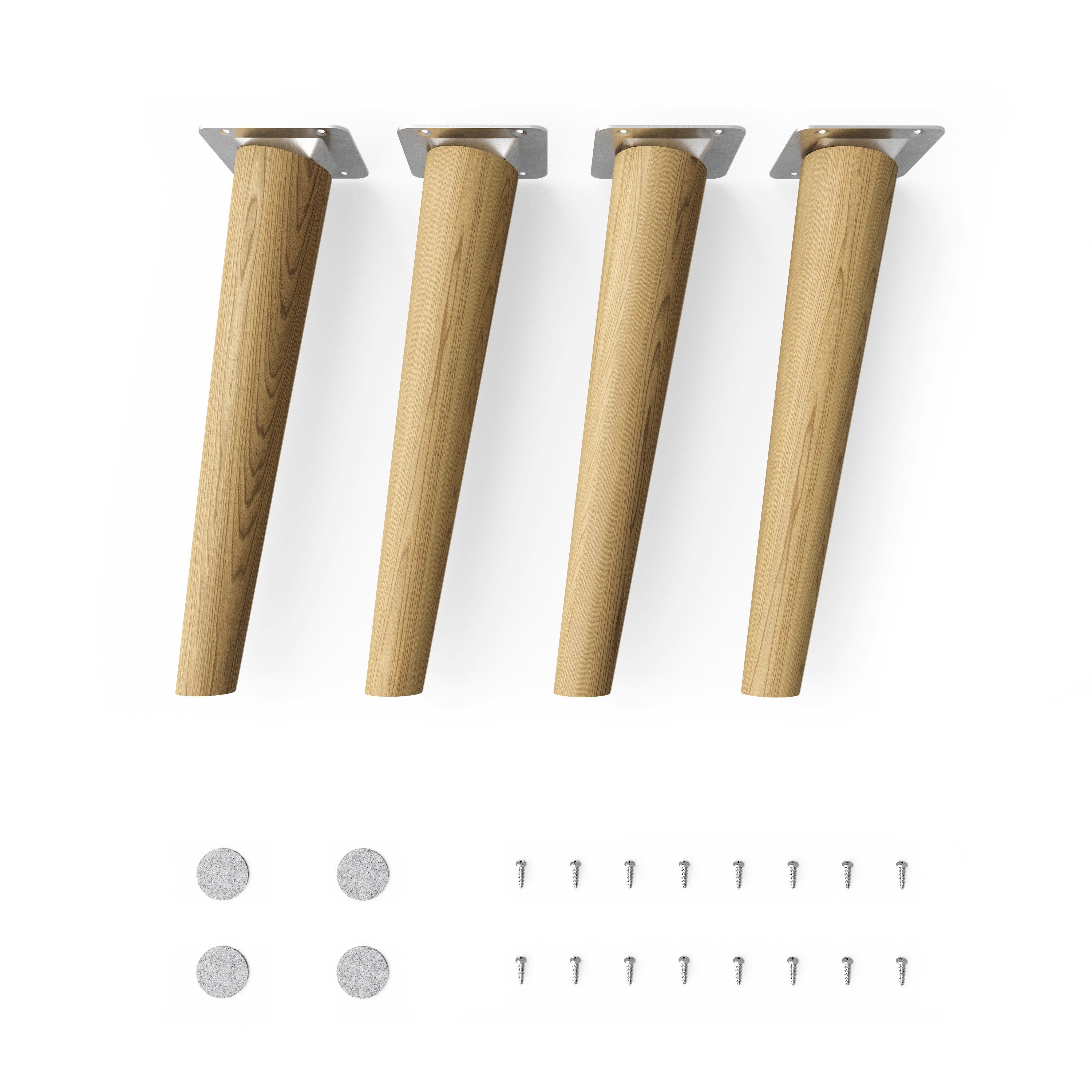 sossai® Мебельfuß Holzfüße Rund schräge Ausführung - Eiche, (4-St), 8cm - 71cm