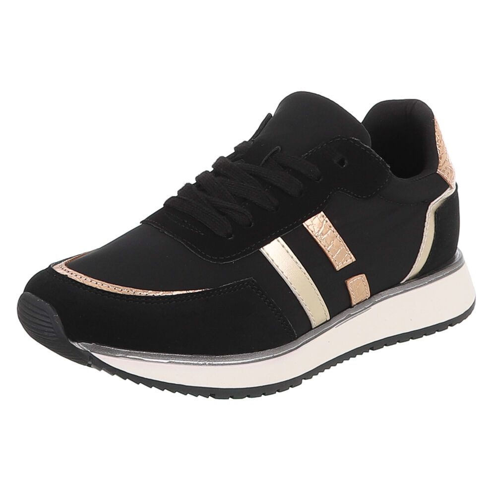 Ital-Design Damen Sneaker Schnürer Freizeit bequeme Sohle Sneaker (91895870) Flach Sneakers Low in Schwarz