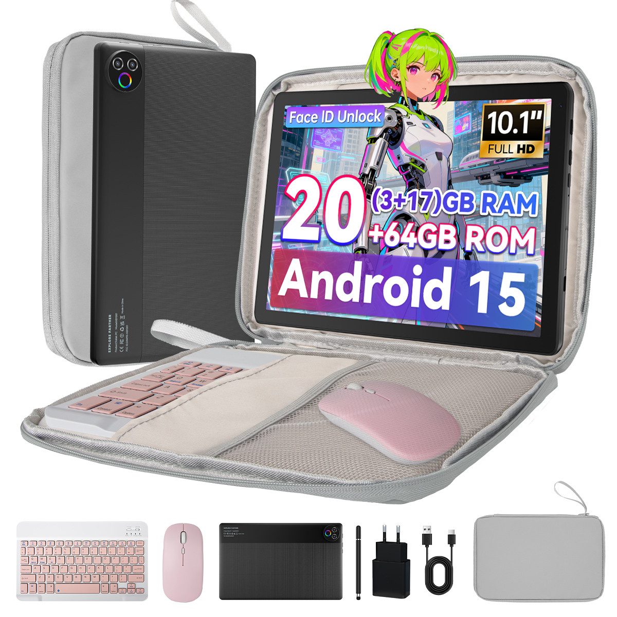BUFO 10,1 Zoll 64GB ROM optional mit Tastatur Tablet (10", 64 GB, Android, WiFi, Große Kapazität)