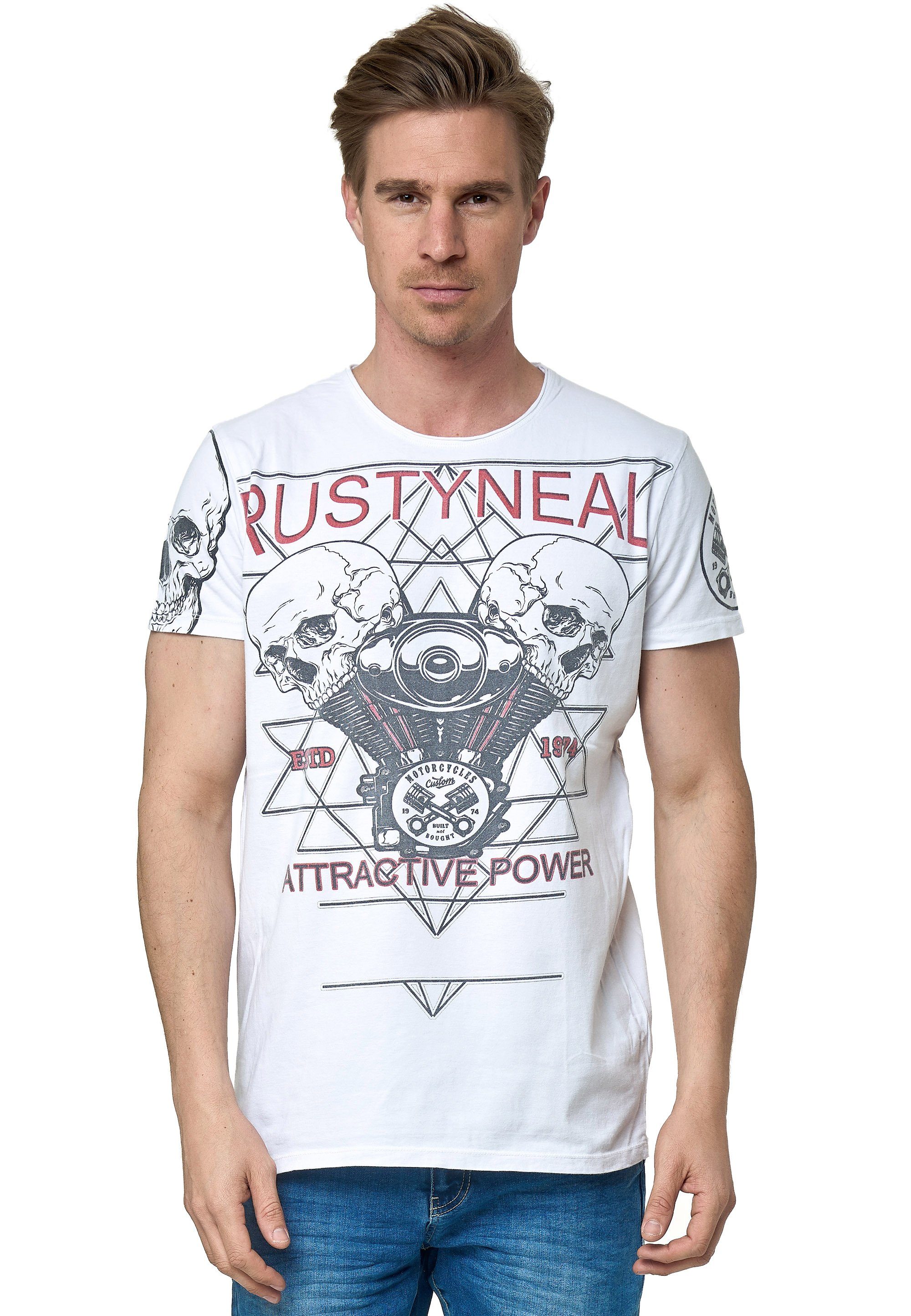 Rusty Neal T-Shirt mit coolem Frontprint weiß