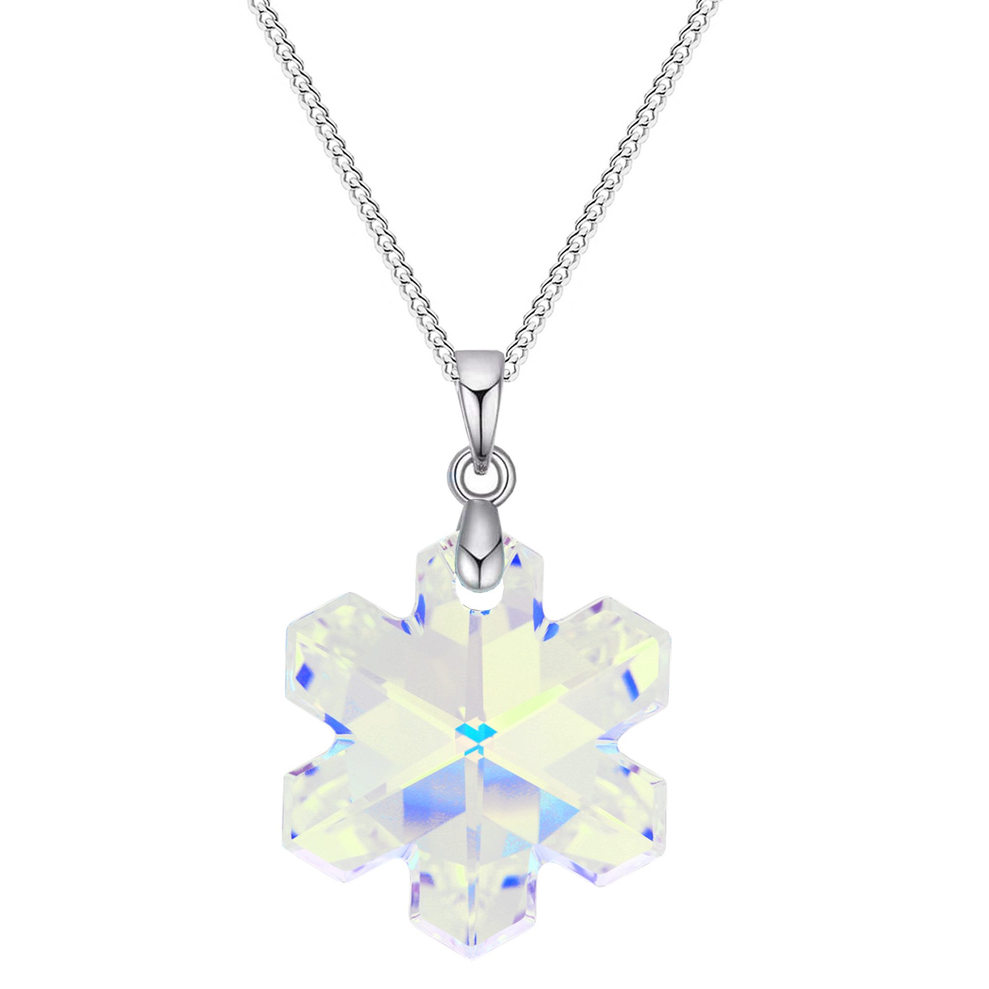 LÖB Kette mit Anhänger 925 Silber Halskette Schneeflocke Anhänger Kristall Weiß Winter Kette (Geschenke für Frauen Damen Beste Freundin Mutter Mama Ehefrau Oma sie zum Geburtstag Schmuck Sommer), Weihnachten Silberkette Snowflake Strass Glitzer Stein Weihnachtsmotiv