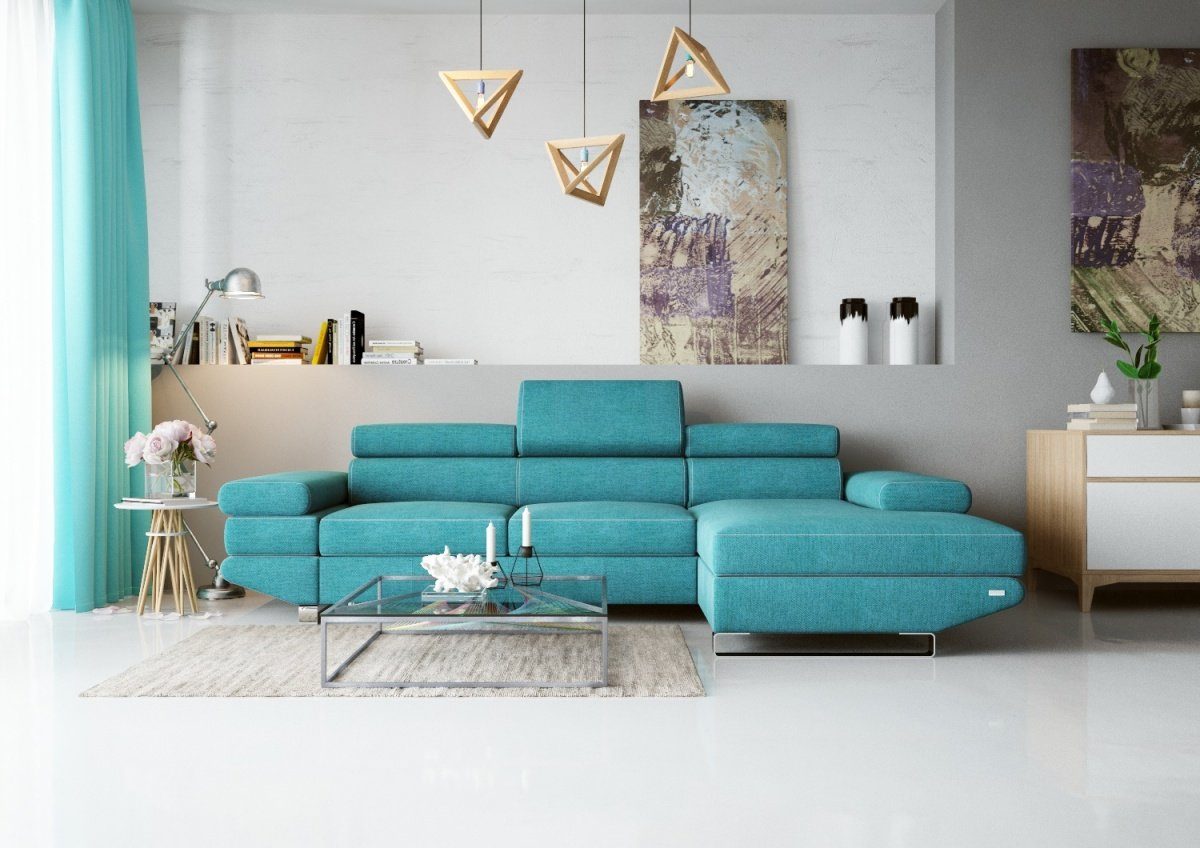 Europe Couch Blau Textil, Ecksofa Design Sofa Couch L-Form Eck Stoff Polster Ecksofa JVmoebel Made in