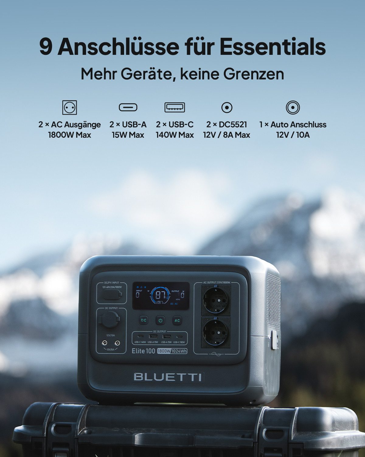 BLUETTI Stromerzeuger Elite 100 V2 1800W/ 1024Wh Tragbare PowerStation (2025 Neu), 1,8 in kW, (LFP Batterie Backup mit 2 1800W AC Ausgängen (3600W Surge), 35% K – Bild 4 von 5