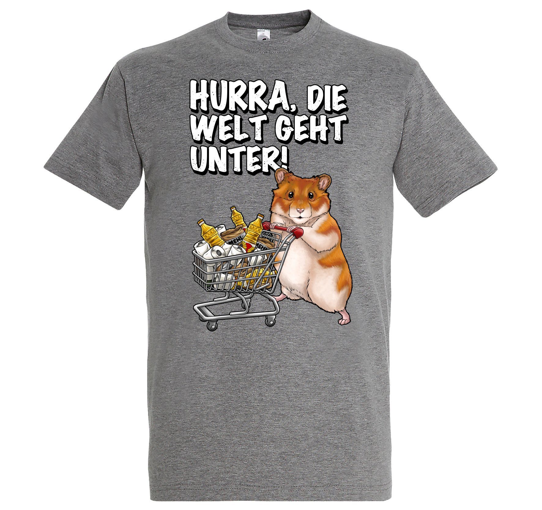 Youth Designz Print-Shirt Hurra Die Welt Geht Unter Herren T-Shirt mit lustigem Hamster Spruch Print Grau | T-Shirts