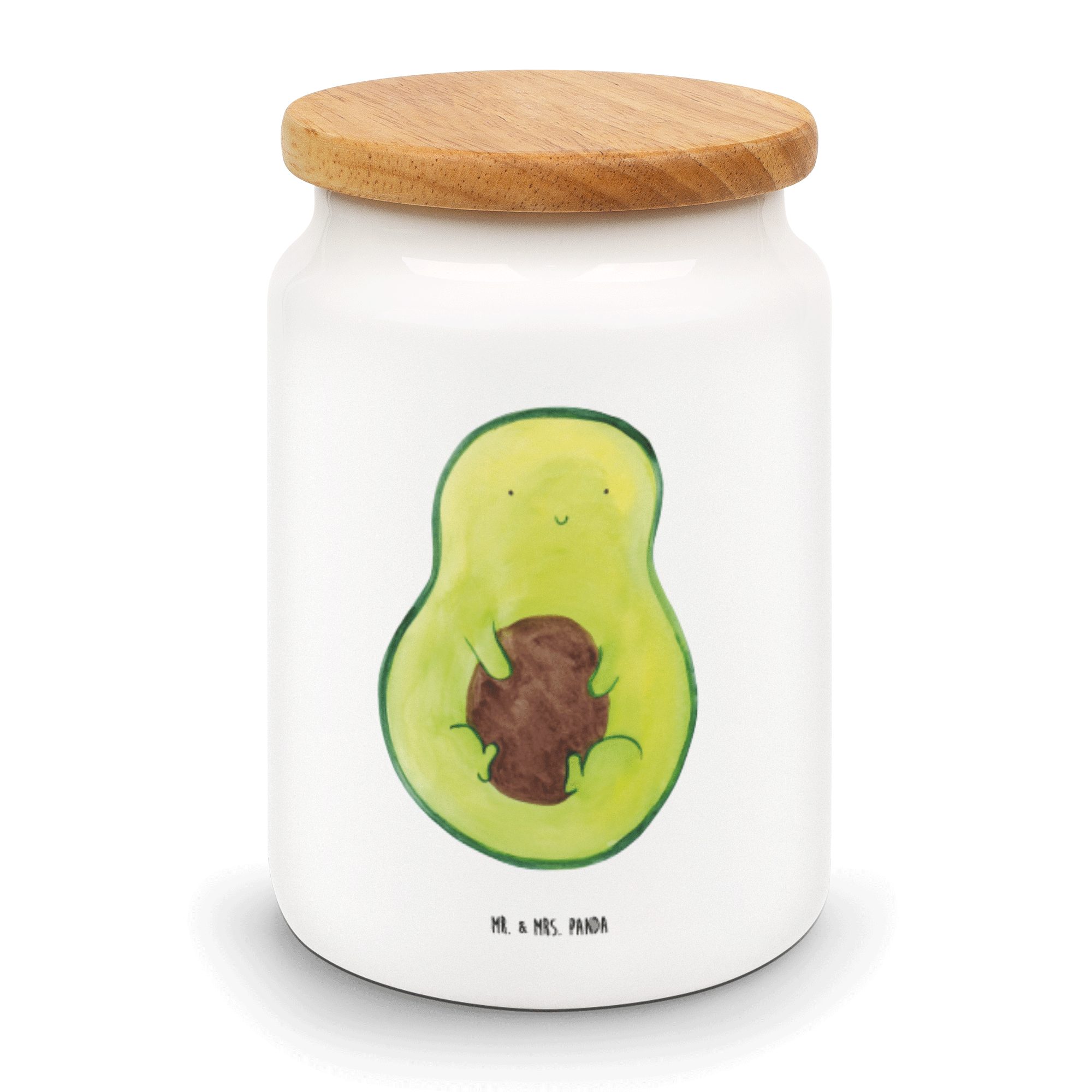 Mr. & Mrs. Panda Vorratsdose Avocado mit Kern - Weiß - Geschenk, Frucht, Vorratsdose, Veggie, Kera, Keramik, (1-tlg)