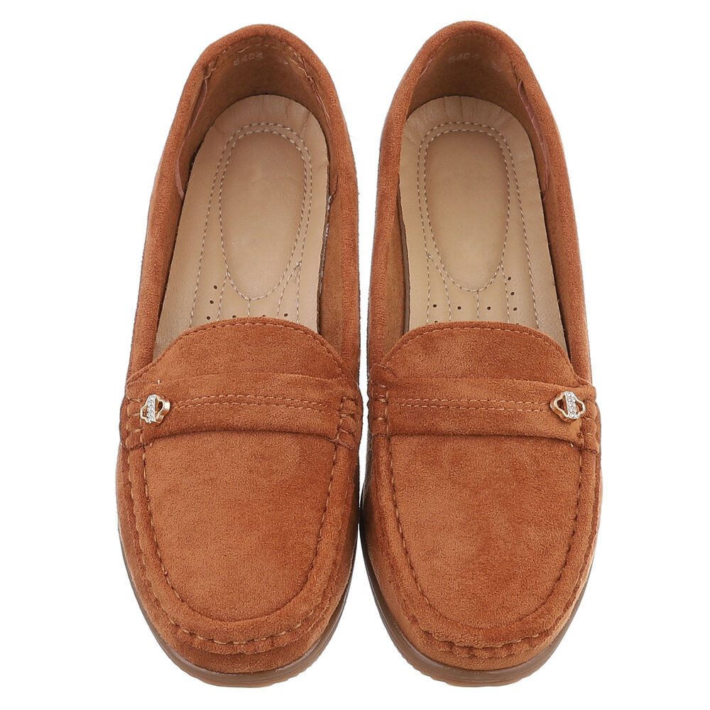Ital-Design Eleganter Damen Slipper mit Wedge-Sohle und Details Slipper (90482671) Keilabsatz/Wedge Mokassins in Camel – Bild 4 von 5