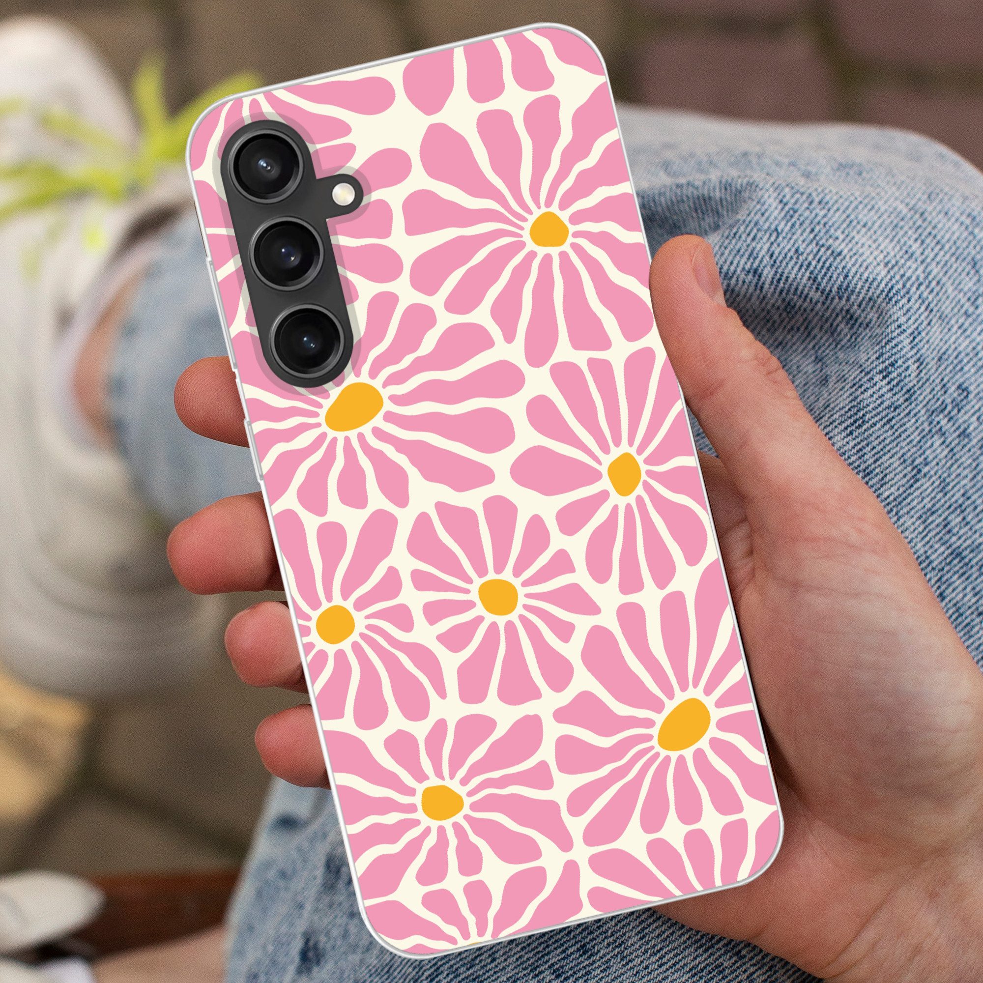 MuchoWow Handyhülle für Samsung Galaxy S23 FE Blumen - Muster - Rosa - Beige - Orange