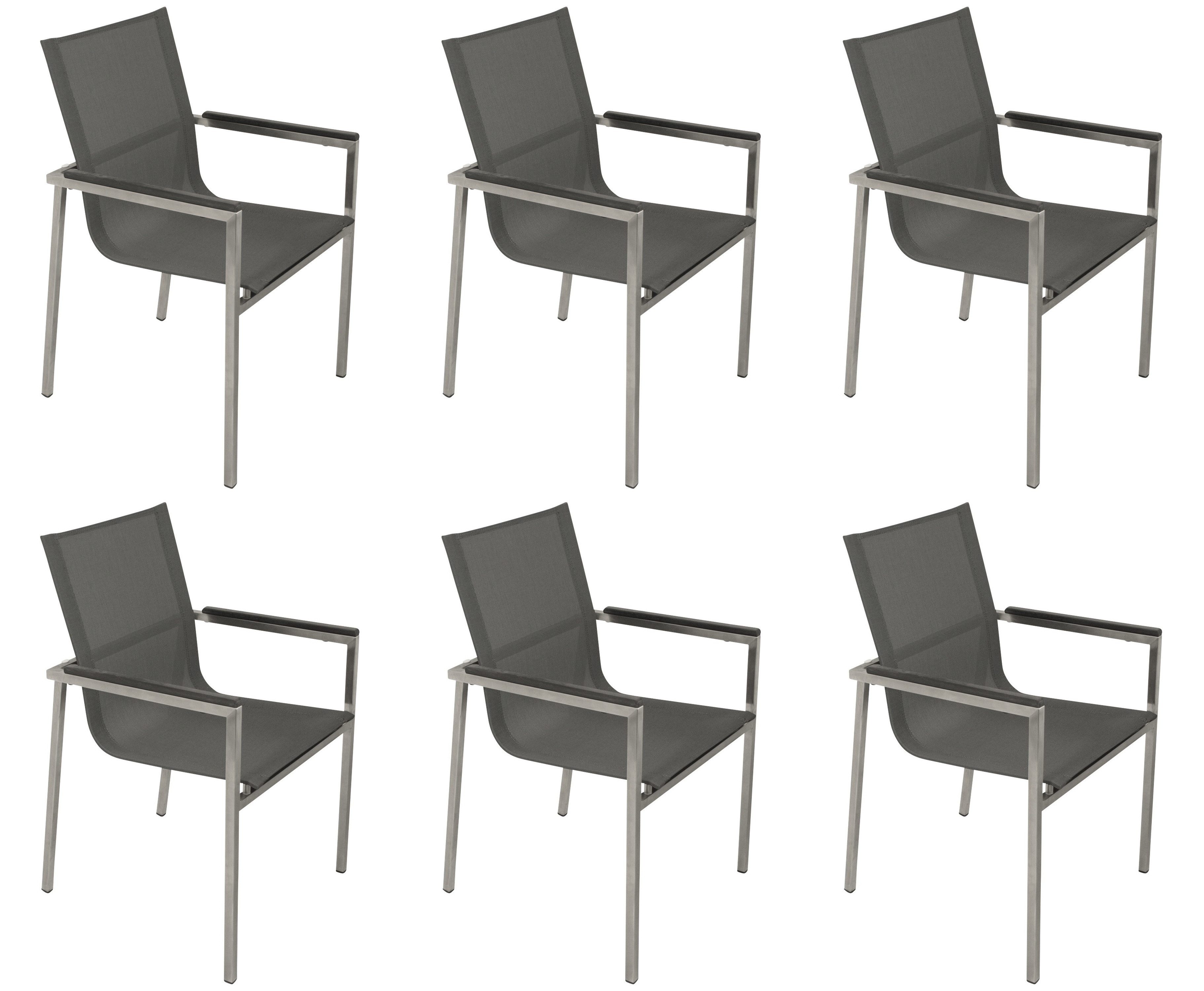 DEGAMO Gartenstuhl MELBOURNE (6 St), Edelstahl + Kunstgewebe grau, wetterfest, stapelbar