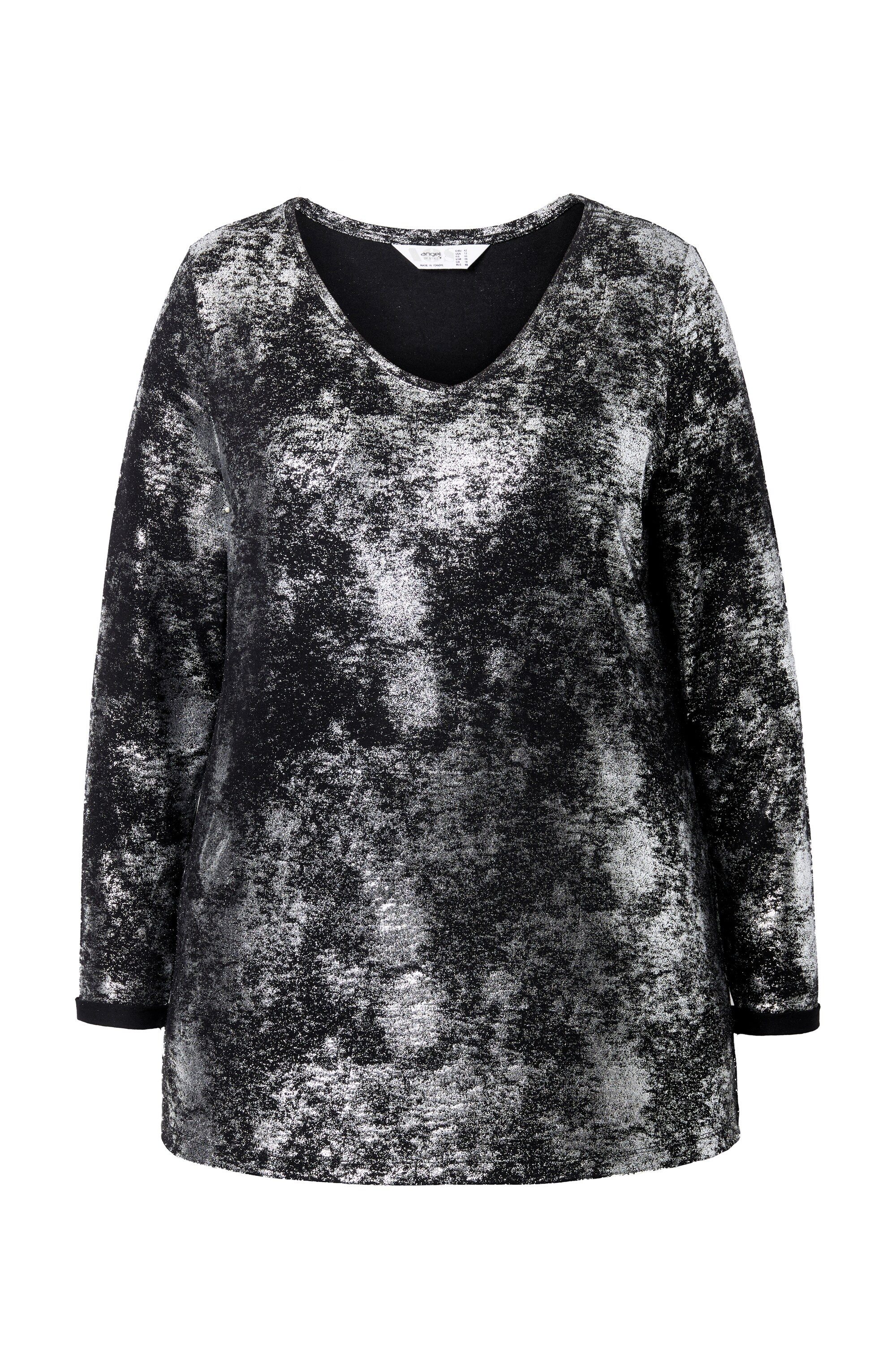 Angel of Style T-Shirt T-Shirt A-Linie silberner Alloverdruck Langarm günstig online kaufen