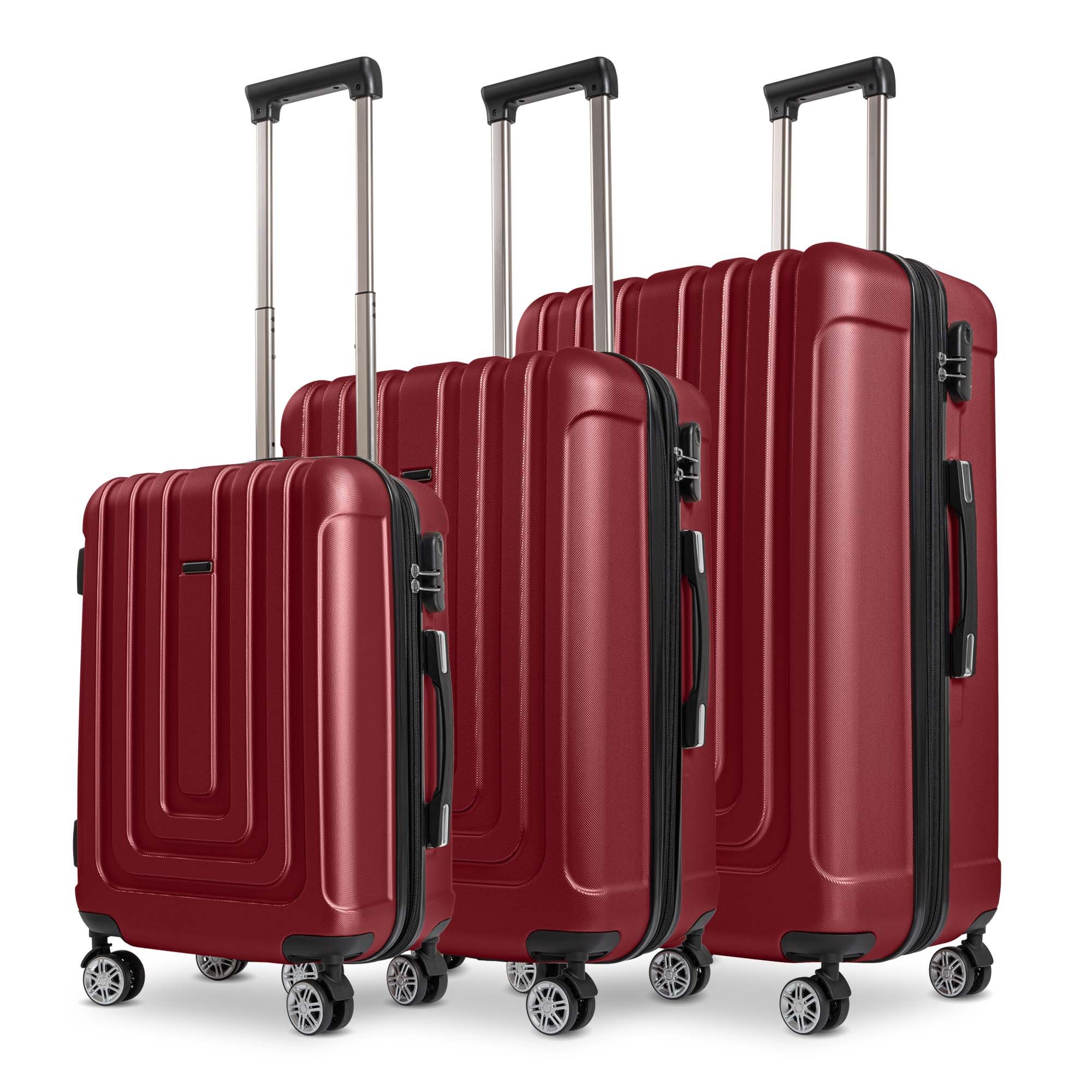 Sparsando Koffer 3in1 S+M+L Handgepäck(50cm) + Checkin-Trolley(67cm) + Koffer(77,5cm), 4 Rollen, Reisekoffer SET mit Alu-Rahmen, ABS & TSA Nummern-Schloss