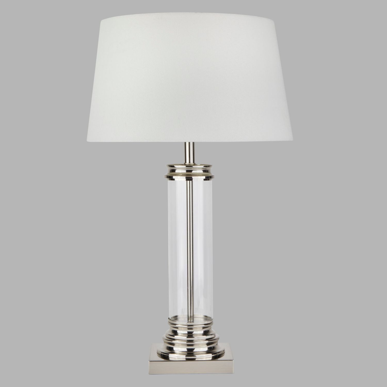 Licht-Erlebnisse Tischleuchte ROMAN, ohne Leuchtmittel, Stoff Metall 63 cm E27 in Silber matt Weiß Wohnzimmer Jugendstil
