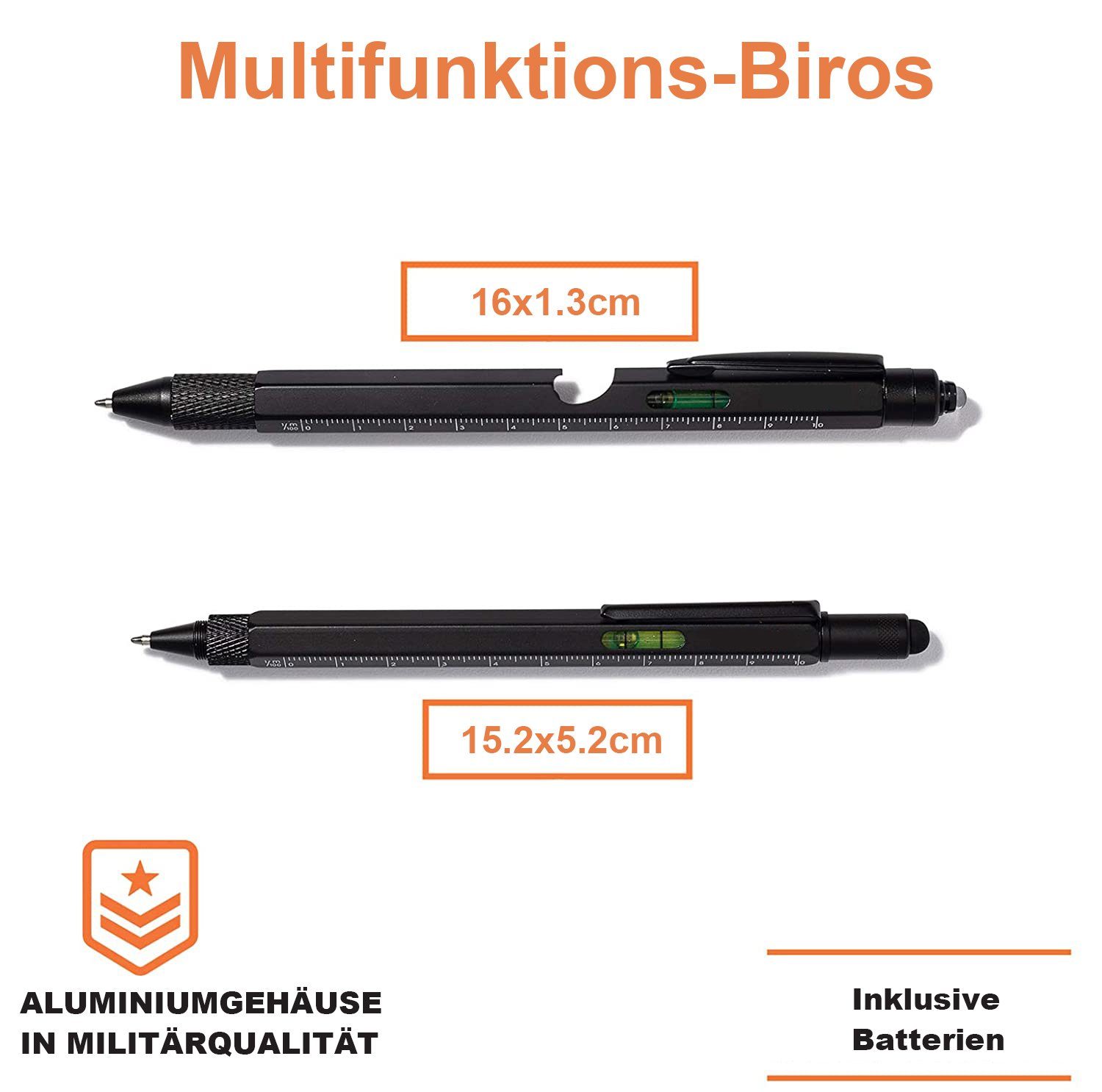 Vaxiuja Kugelschreiber LED-Licht, Multi-Tool Lineal Set - Pen 2Pc Touchscreen-Stift