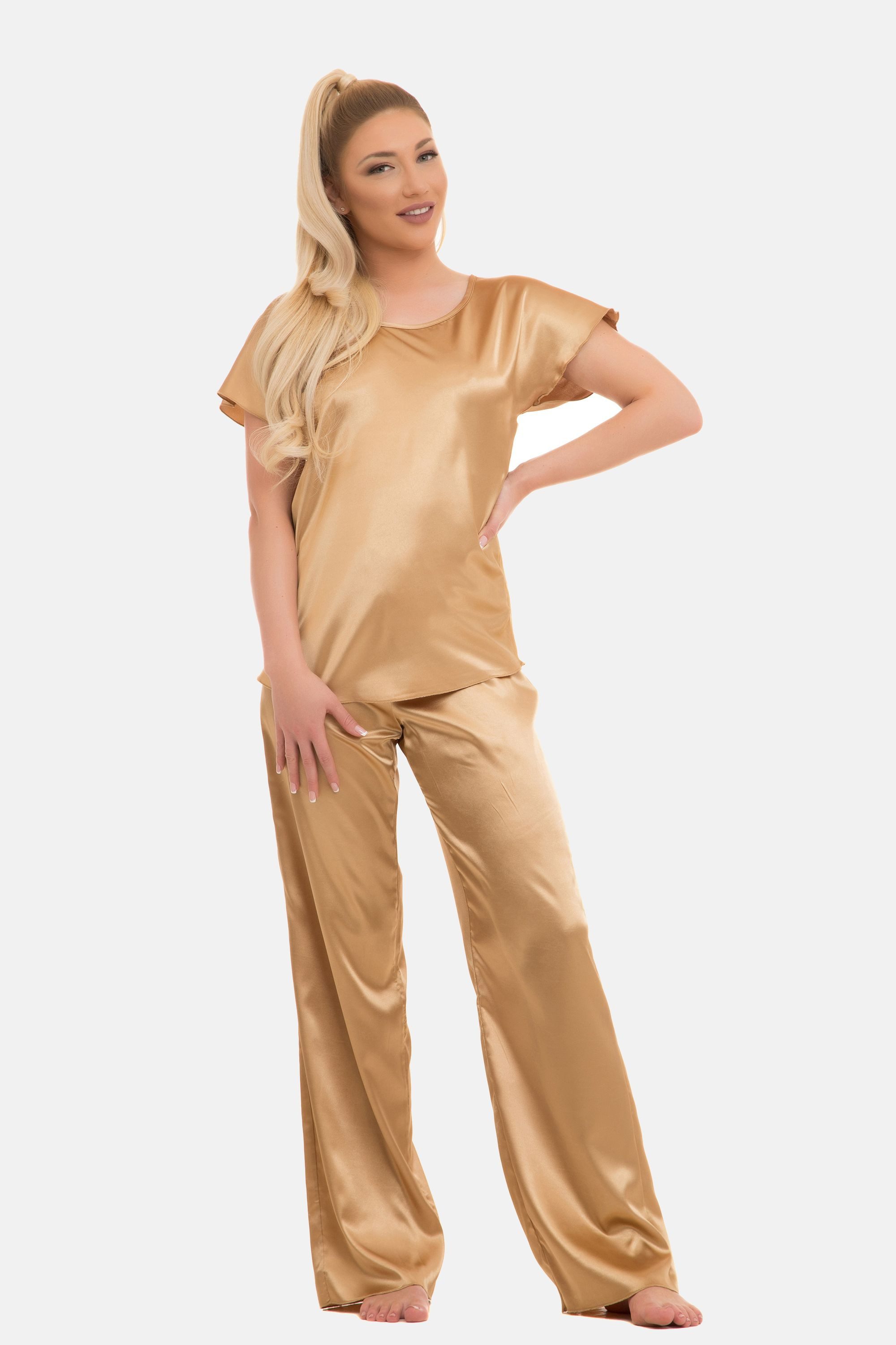 Evoni Pyjama Schlafanzug lang Satin