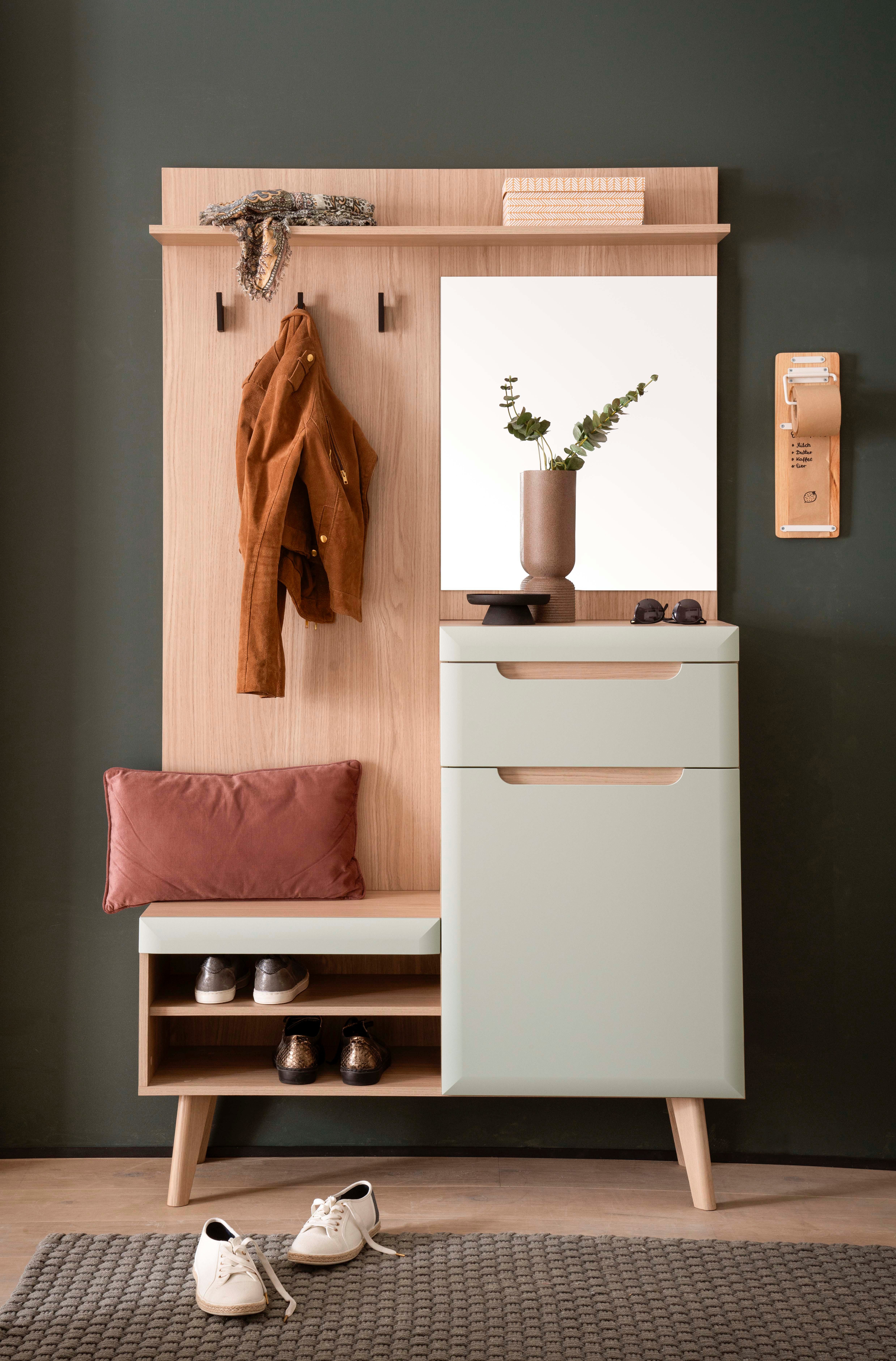 Home affaire Kompaktgarderobe Torge, Garderobe mit Stauraum, Шафиschrank im Scandic Design in zwei Farben, viel Stauraum, 107 cm breit, für kleine Räume geeignet