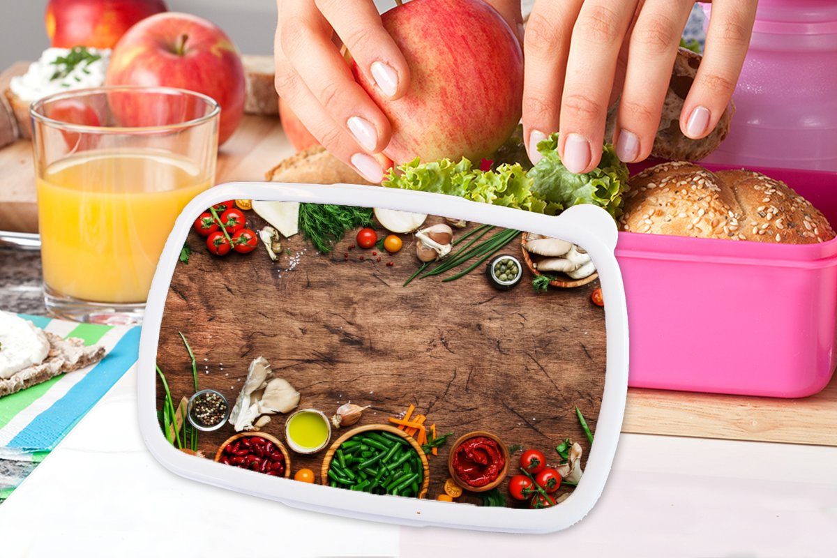 MuchoWow Lunchbox - Kräuter Brotdose Rustikal, Erwachsene, für Mädchen, (2-tlg), Kunststoff, Brotbox Gemüse Snackbox, Kinder, Kunststoff rosa 