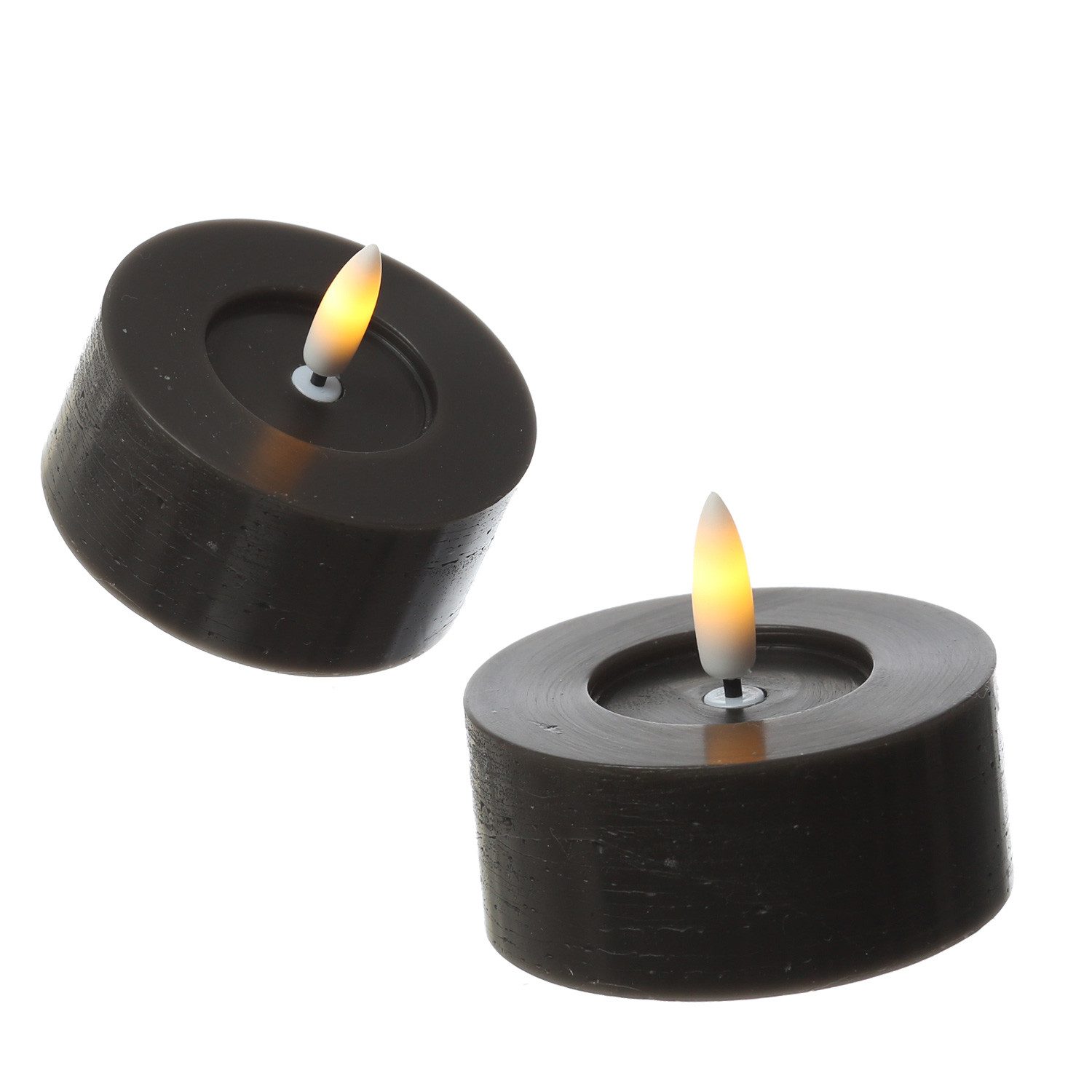 Adilina LED-Teelicht LED Maxi Teelichter Lina Rustik Optik Echtwachs D: 7cm schwarz 2er Set, warmweiß (2100K bis 3000K) – Bild 4 von 5