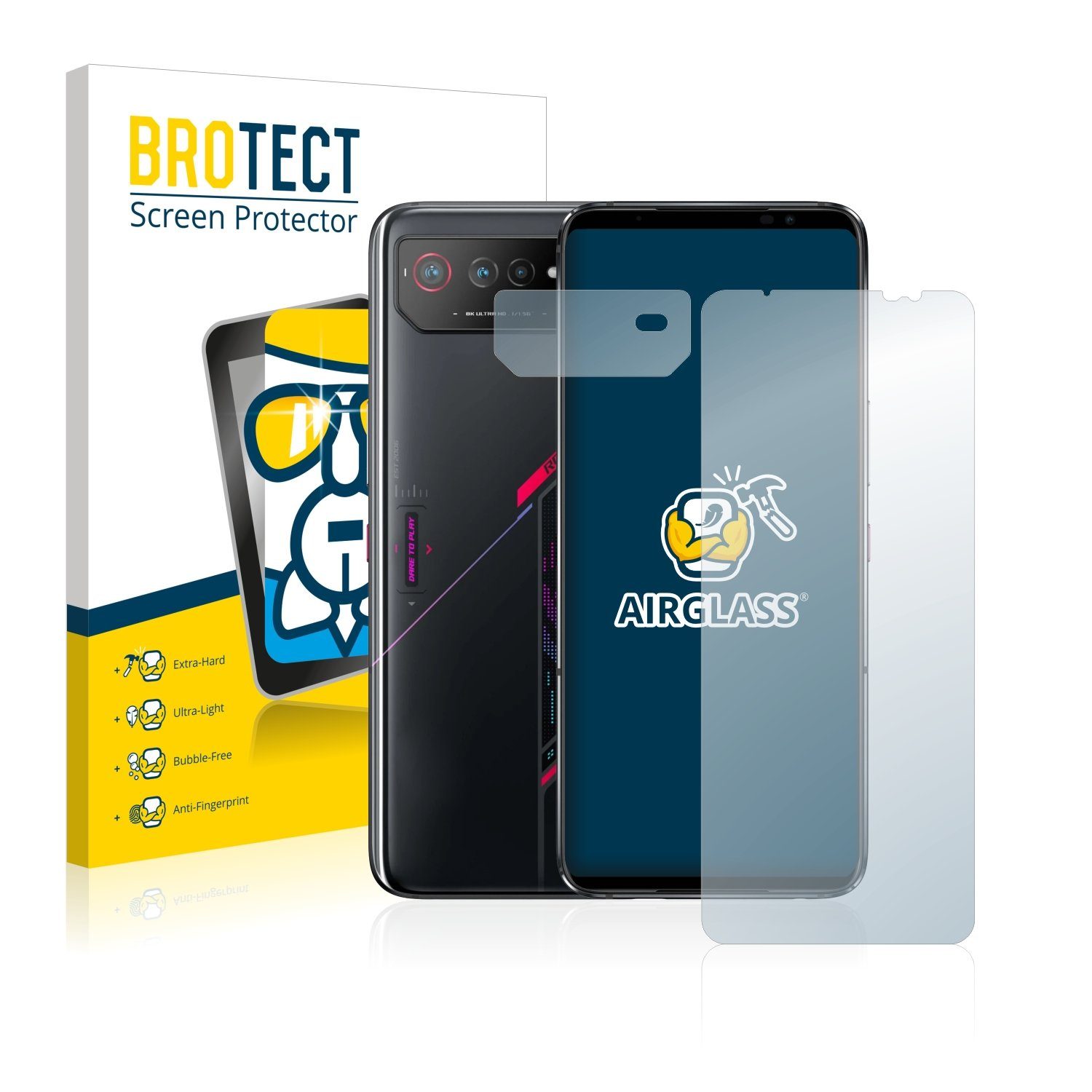 BROTECT Displayschutzglas Folie für ASUS ROG Phone 6 (Display+Kamera), Schutzfolie Glas Panzer Display Schutz klar