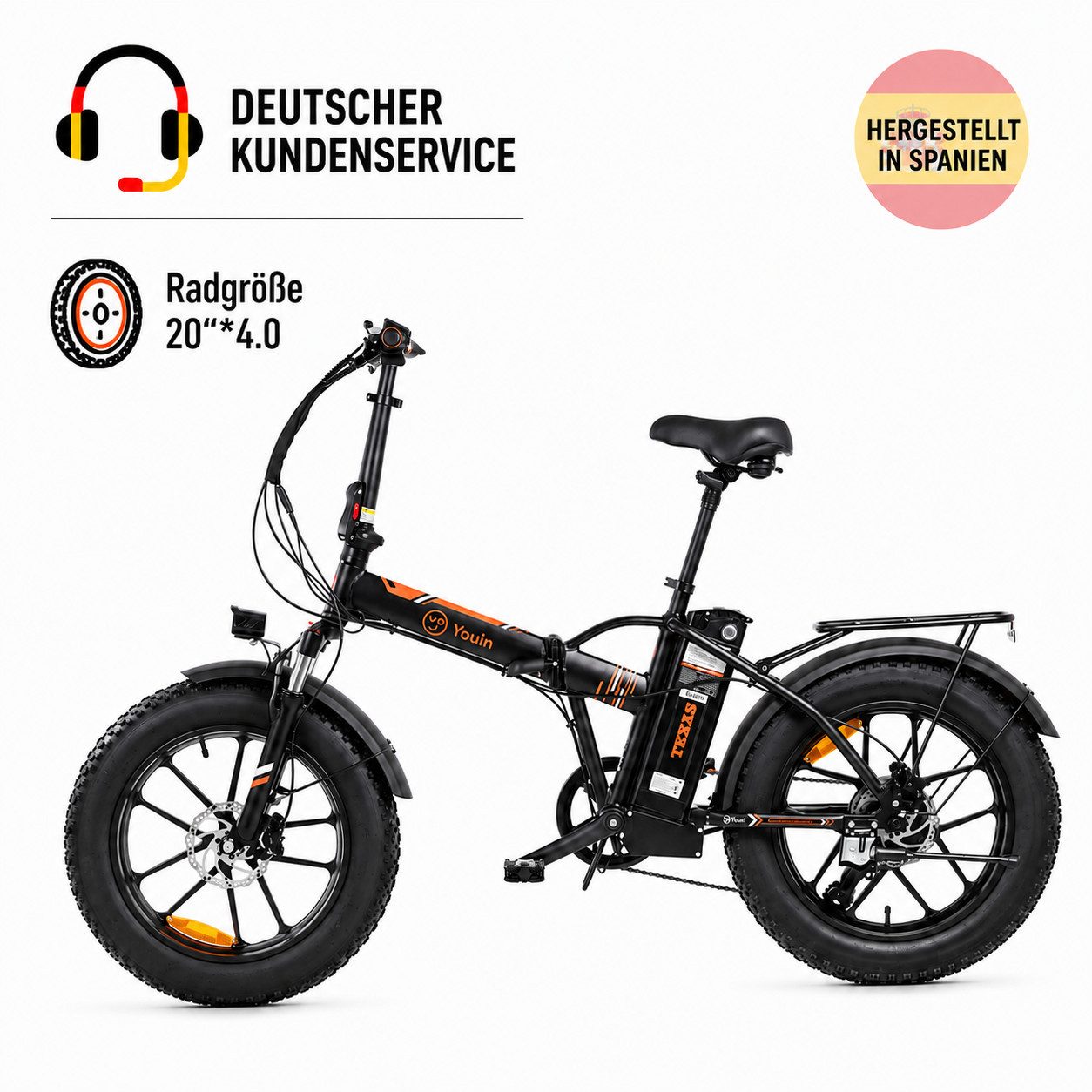 PixelPilot E-Bike Cityrad Texas Fatbike 20 Zoll faltbar, 36 V 10,4 Ah Akku, bis 45 km, 7 Gang, Heckmotor, 374,4 Wh, Shimano 7-Gang, hydraulische Scheibenbremsen
