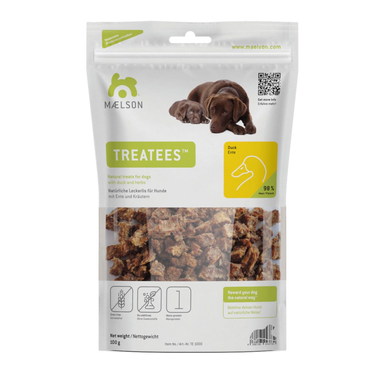 MAELSON Treatees Ente Hundeleckerlis, 100 g, hochwertiger, gesunder Hundesnack, Snack für: Hunde