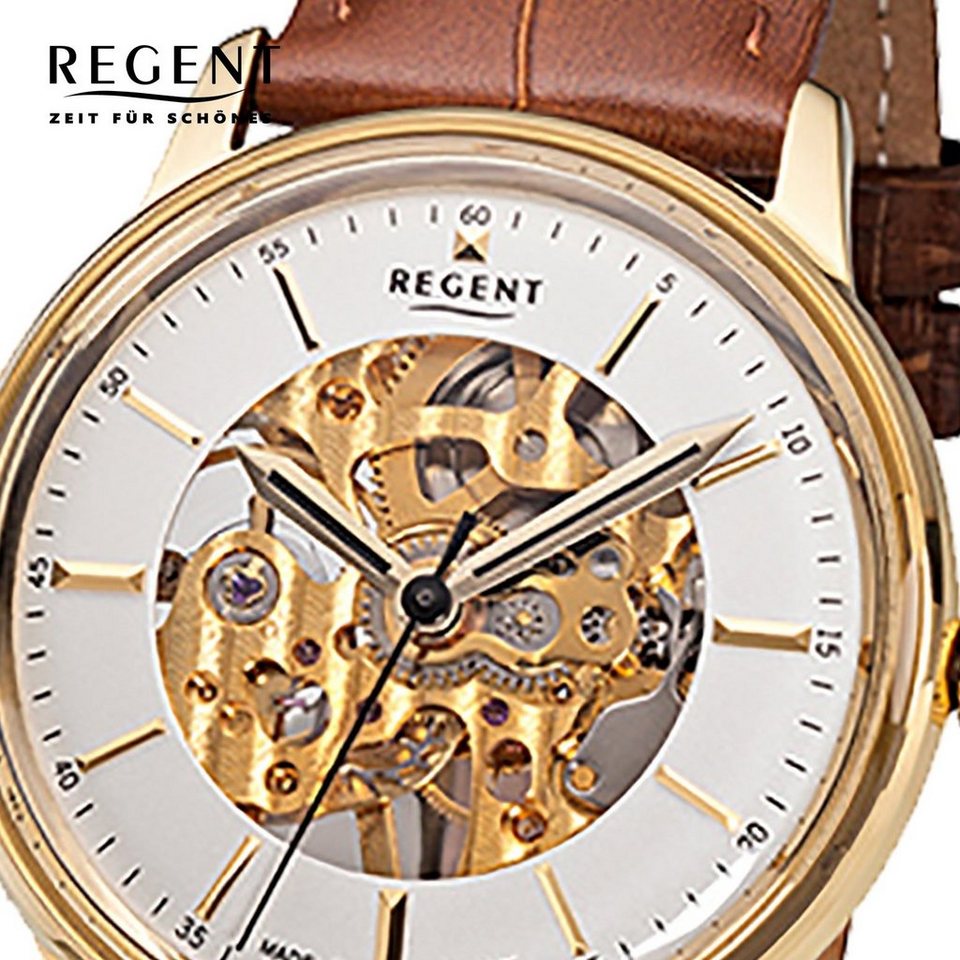 Regent Quarzuhr Regent Herren Uhr GM-1456 Leder, Herren Armbanduhr rund,  mittel (ca. 38mm), Lederarmband