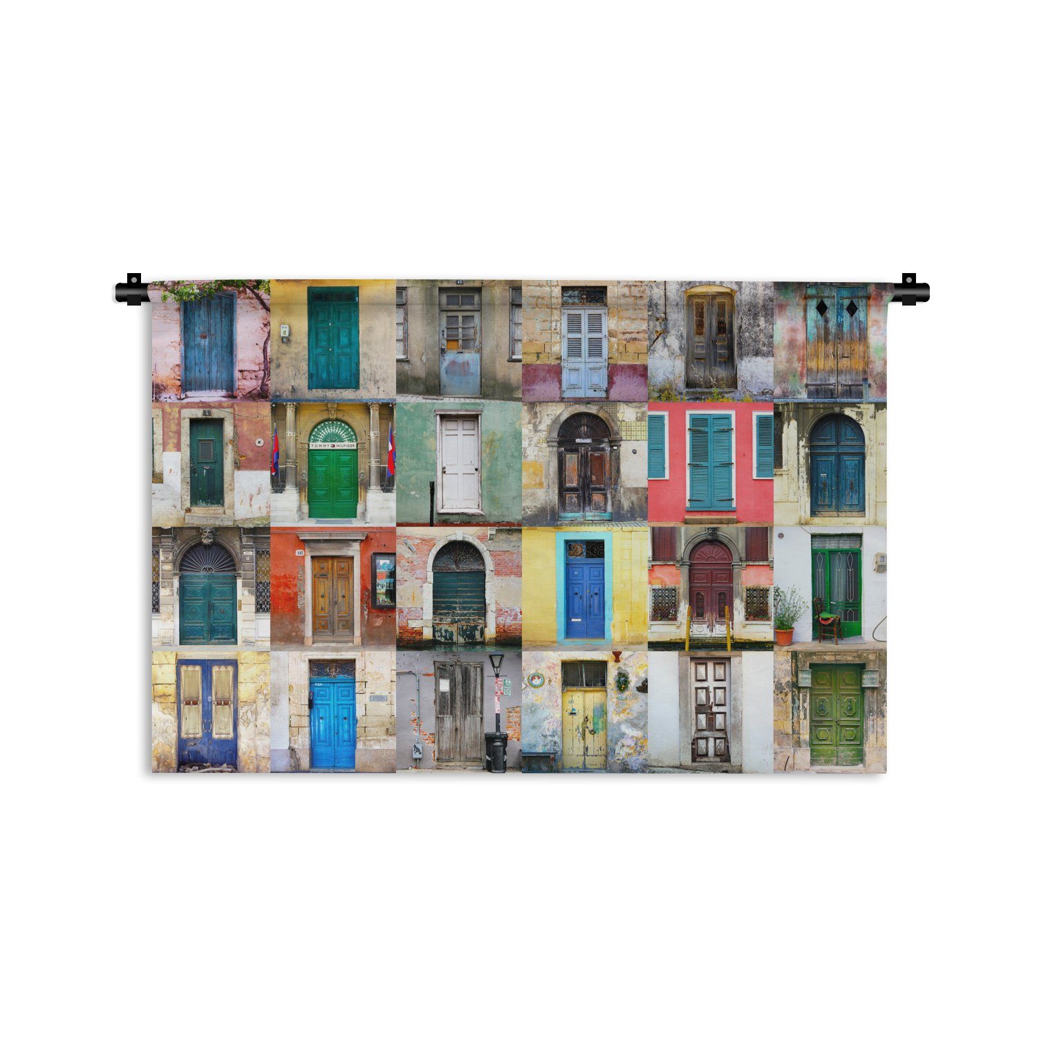 MuchoWow Wanddekoobjekt Türen - Regenbogen - Architektur - Collage, Wanddeko für Wohnzimmer, Schlafzimmer, Kleid, Wandbehang, Kinderzimmer