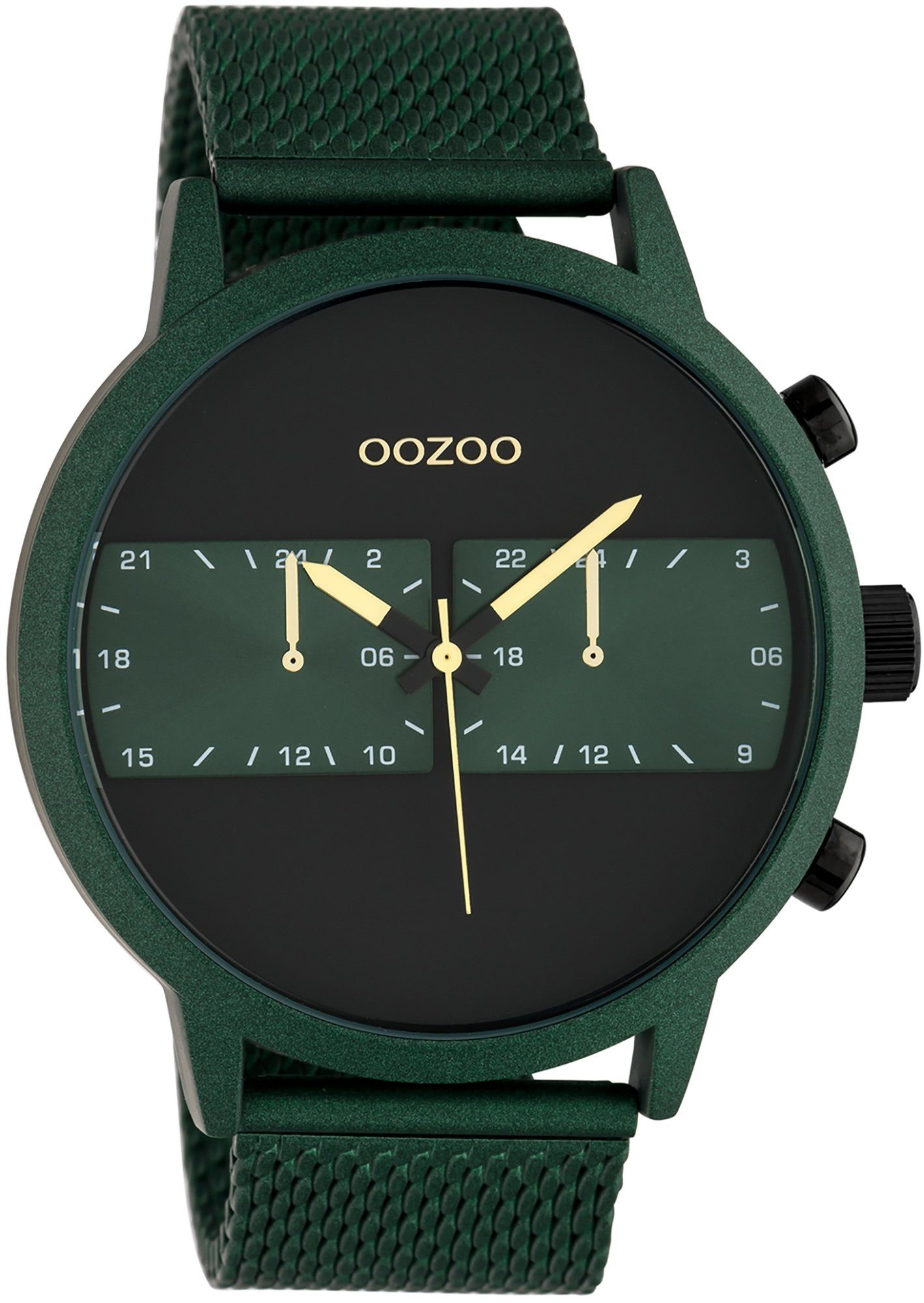 Fashion-Style 50mm) rund, Oozoo Armbanduhr Quarzuhr (ca. Herrenuhr Edelstahlarmband, Herren Analog, extra OOZOO groß grün