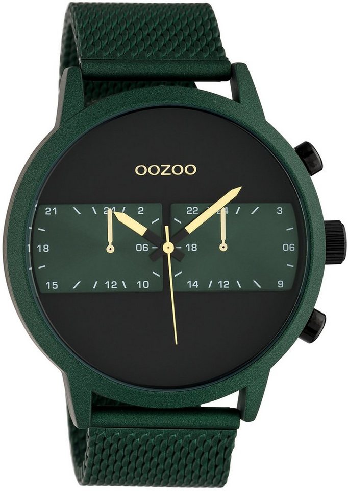 OOZOO Quarzuhr Oozoo Herren Armbanduhr grün Analog, Herrenuhr rund, extra  groß (ca. 50mm) Edelstahlarmband, Fashion-Style
