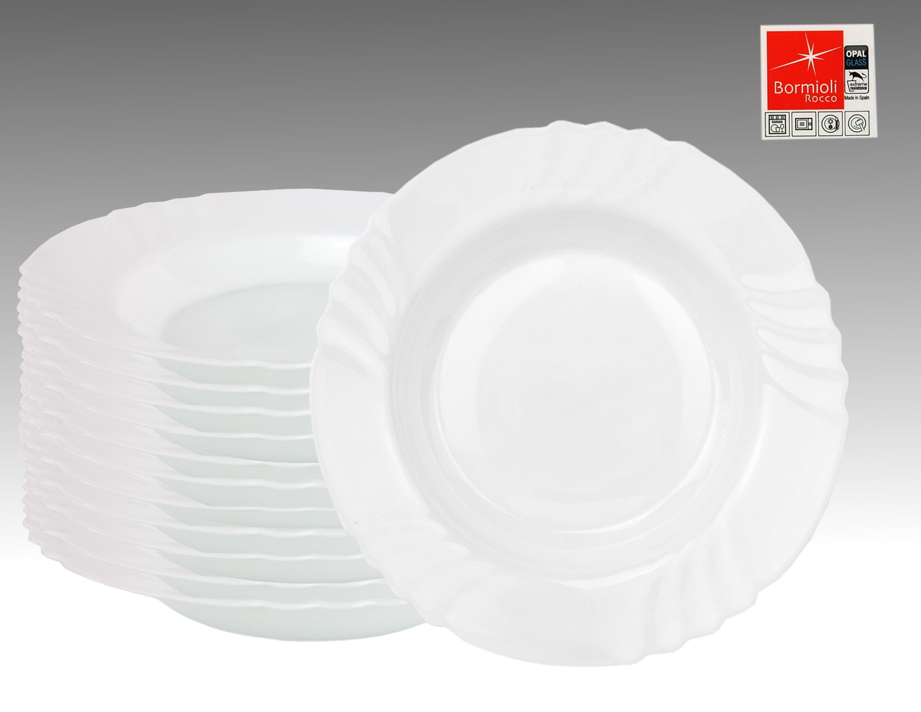 Bormioli Rocco Suppenteller 12er Set Essteller Ebro tief 23,5cm aus Opal-Hartglas