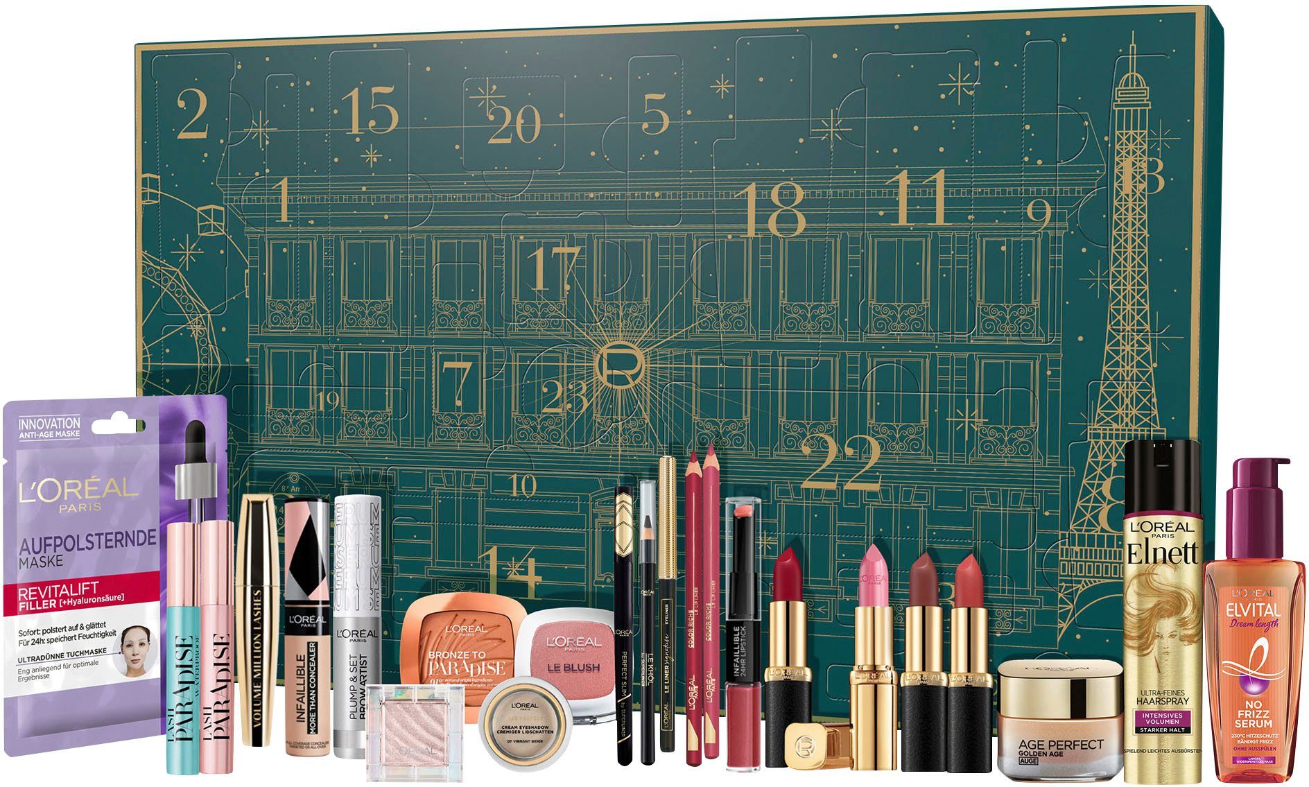 L'ORÉAL PARIS Adventskalender Adventskalender (24-tlg), Beauty-Kalender mit Produkten für Haare, Augen, Teint und Lippen.