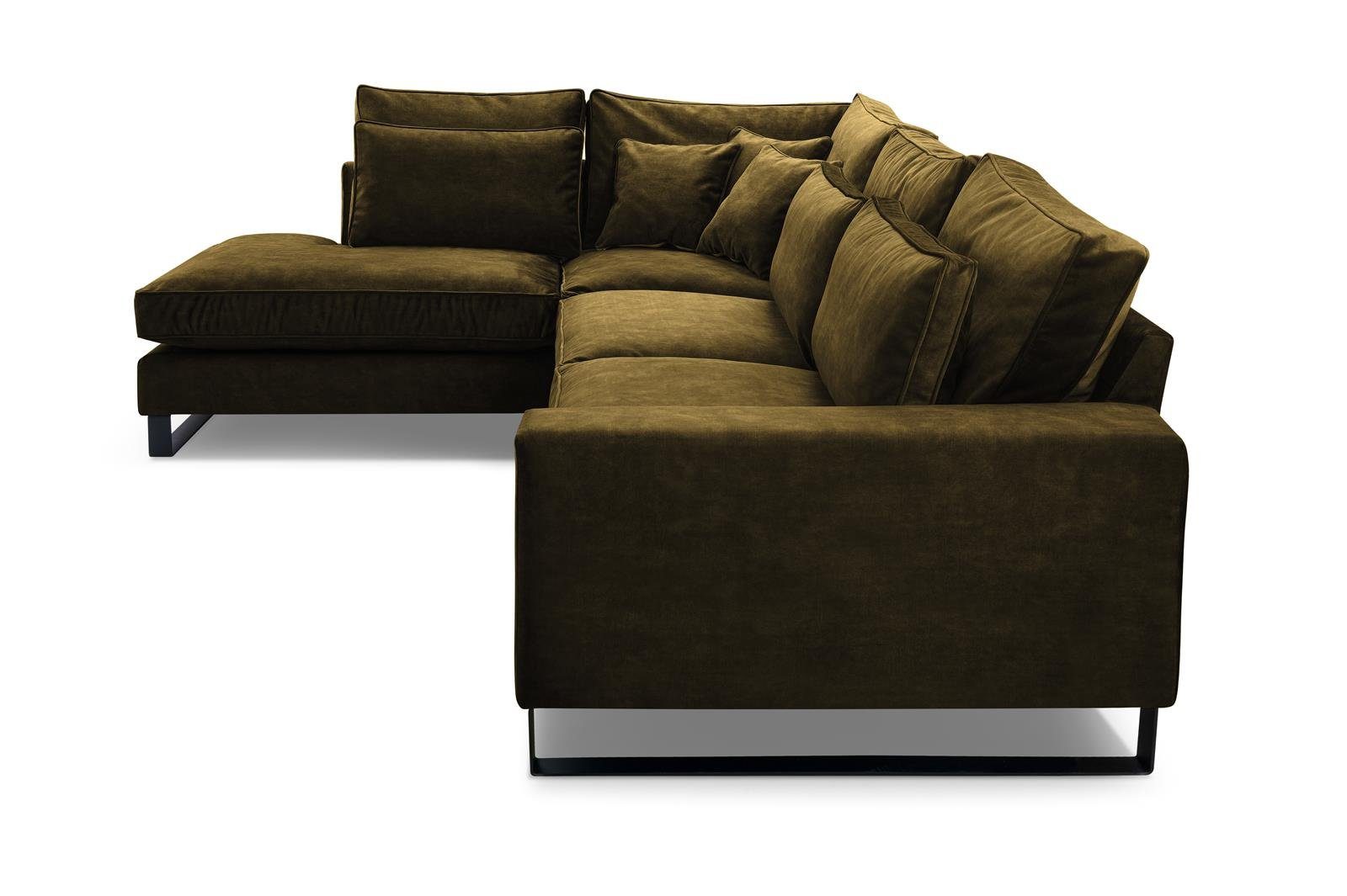 aus Cornack, l-förmig im Design, modernes Velours Beautysofa 10) Polsterecke mit für Olive Wohnzimmer, (palladium Metallbeine, Ecke,