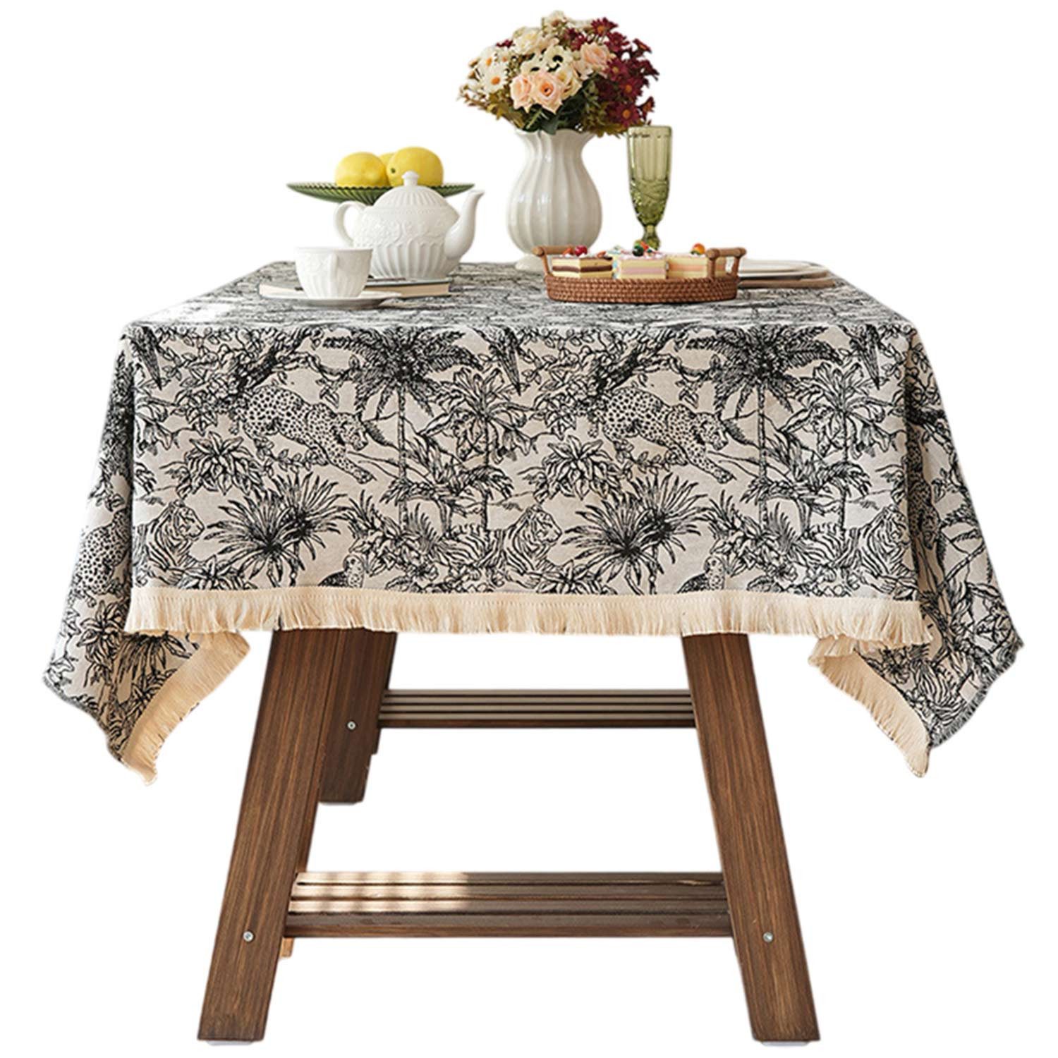 Refttenw Tischdecke Abwaschbar Dicker Pflegeleicht Tischdecke Boho Tischtuch mit Quaste, Vintage Jacquard gewebte Rechteckig Gartentischdecke