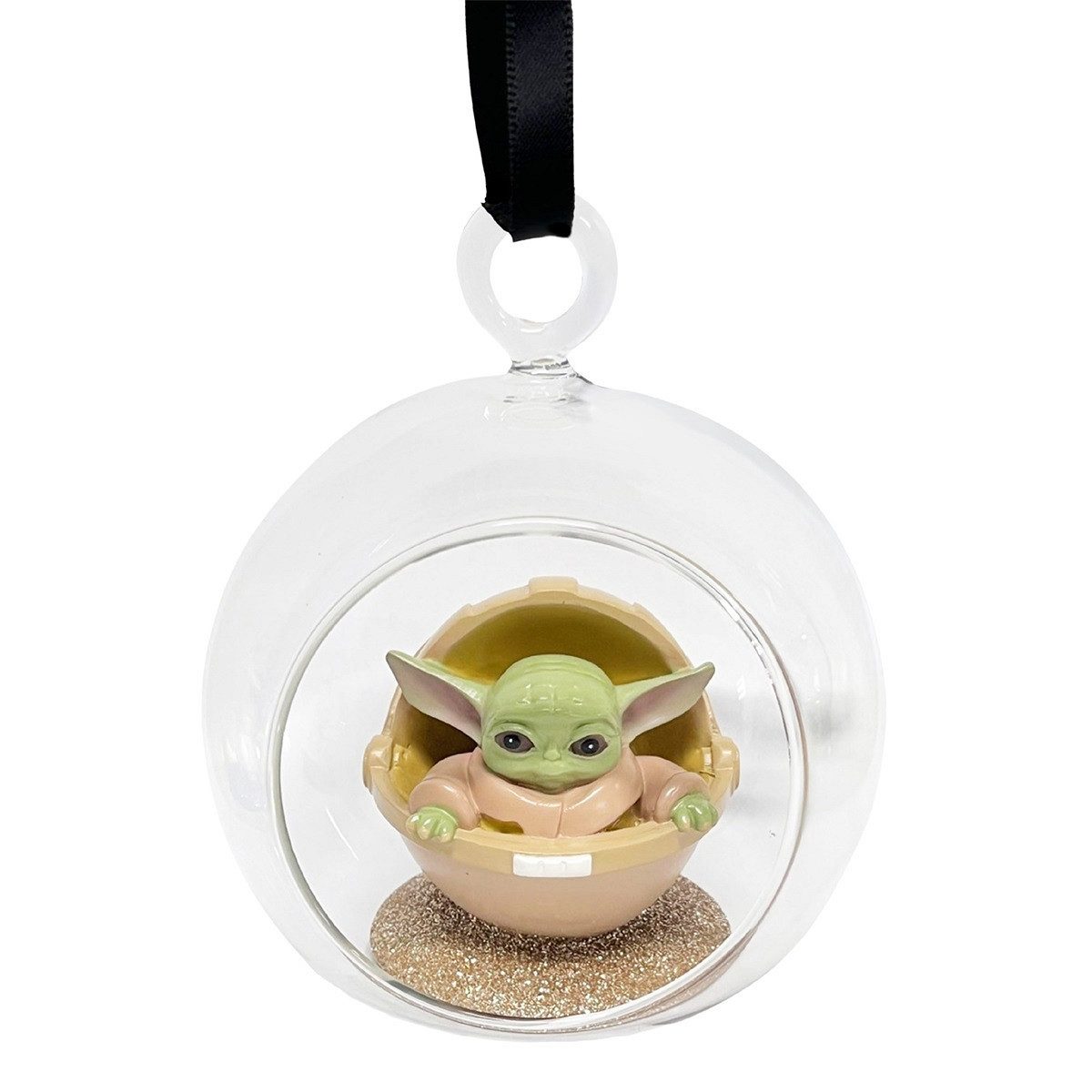 Disney Christbaumschmuck Weihnachtskugel Grogu mit 3D-Figur in offener Glaskugel, 11×10×9 cm