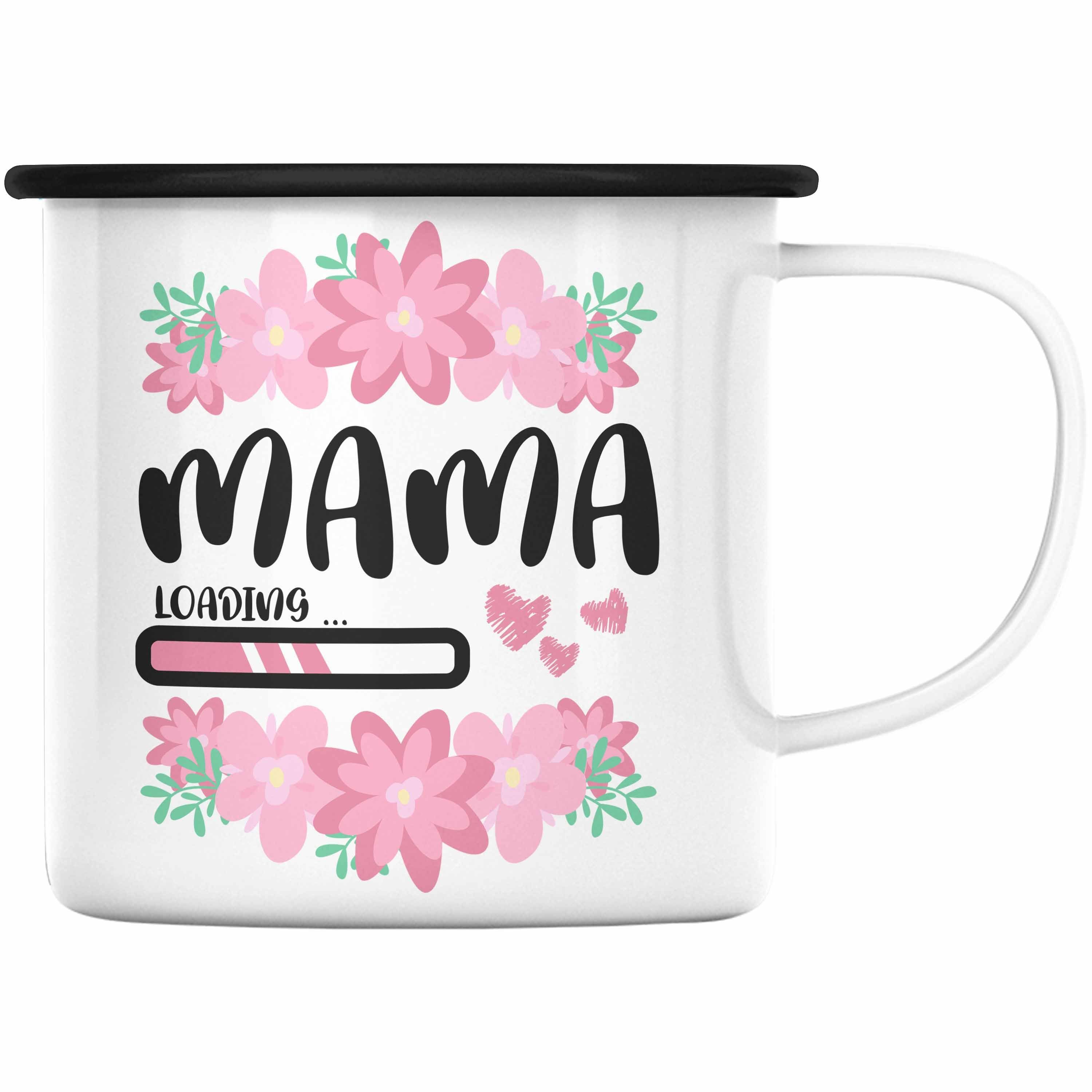 Mama Schwarz - Loading KaffeeEmaille Rosa Tasse Thermotasse Tasse Schwangerschaft Trendation Schwangerschaftsankündigung Emaille Baby Trendation Geschenk