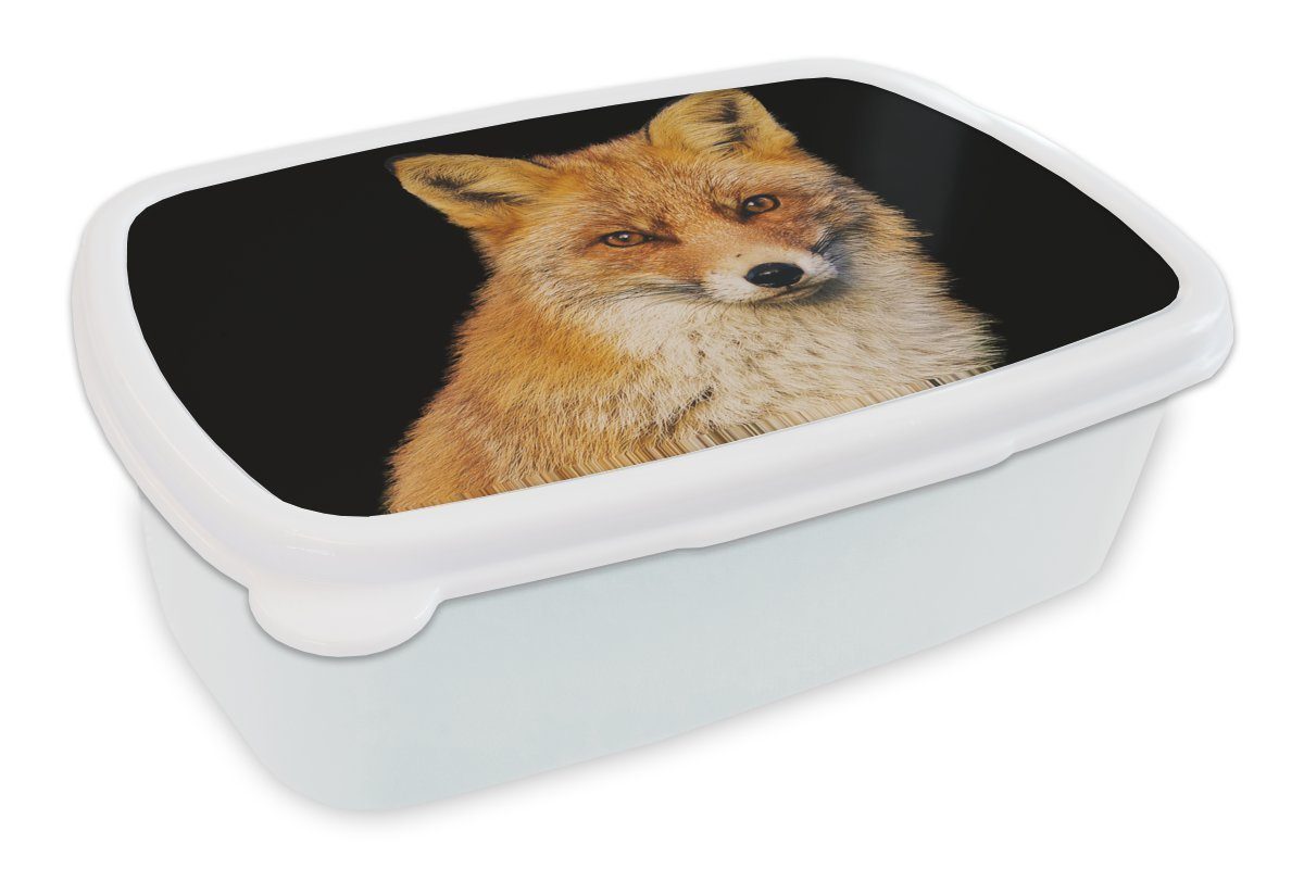 MuchoWow Lunchbox Fuchs - Rot - Schwarz, Kunststoff, (2-tlg), Brotbox für Kinder und Erwachsene, Brotdose, für Jungs und Mädchen weiß