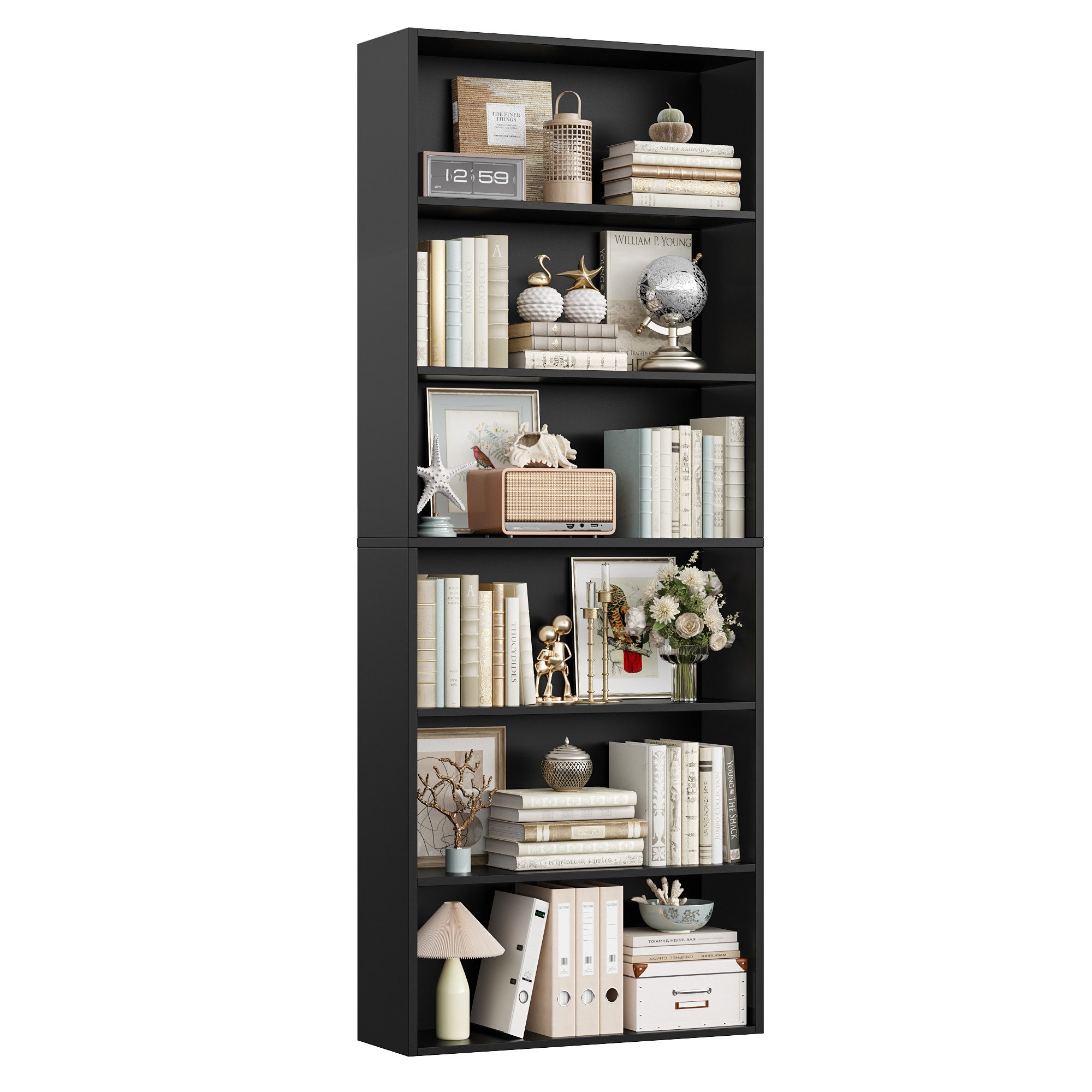Homfa Bücherregal, 180cm Standregal Büroregal Raumteiler mit 6 Fächern Schwarz