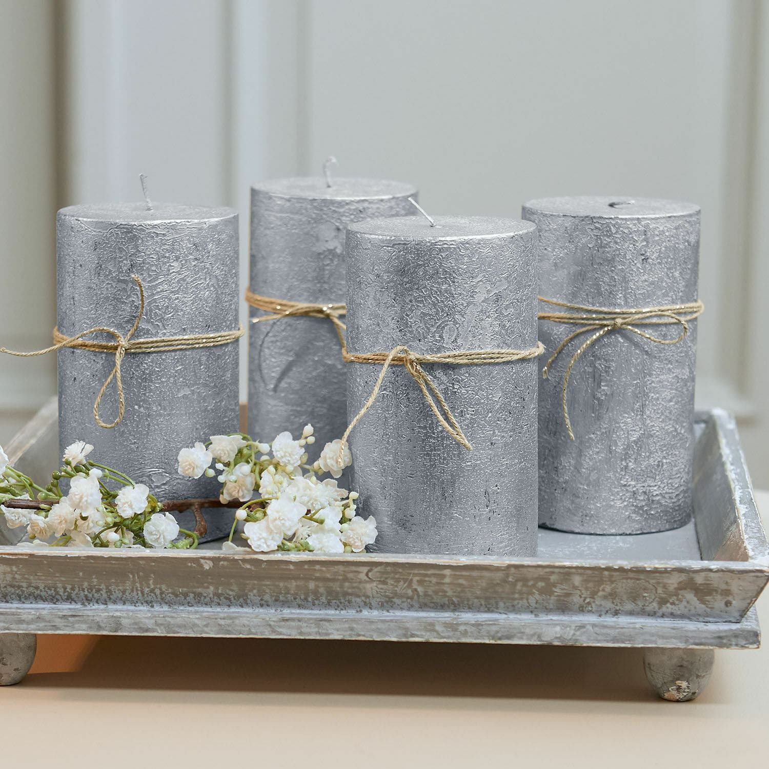 Mirabeau Stumpenkerze Kerze 4er Set Braga silber (4er Set, 4er Set), none