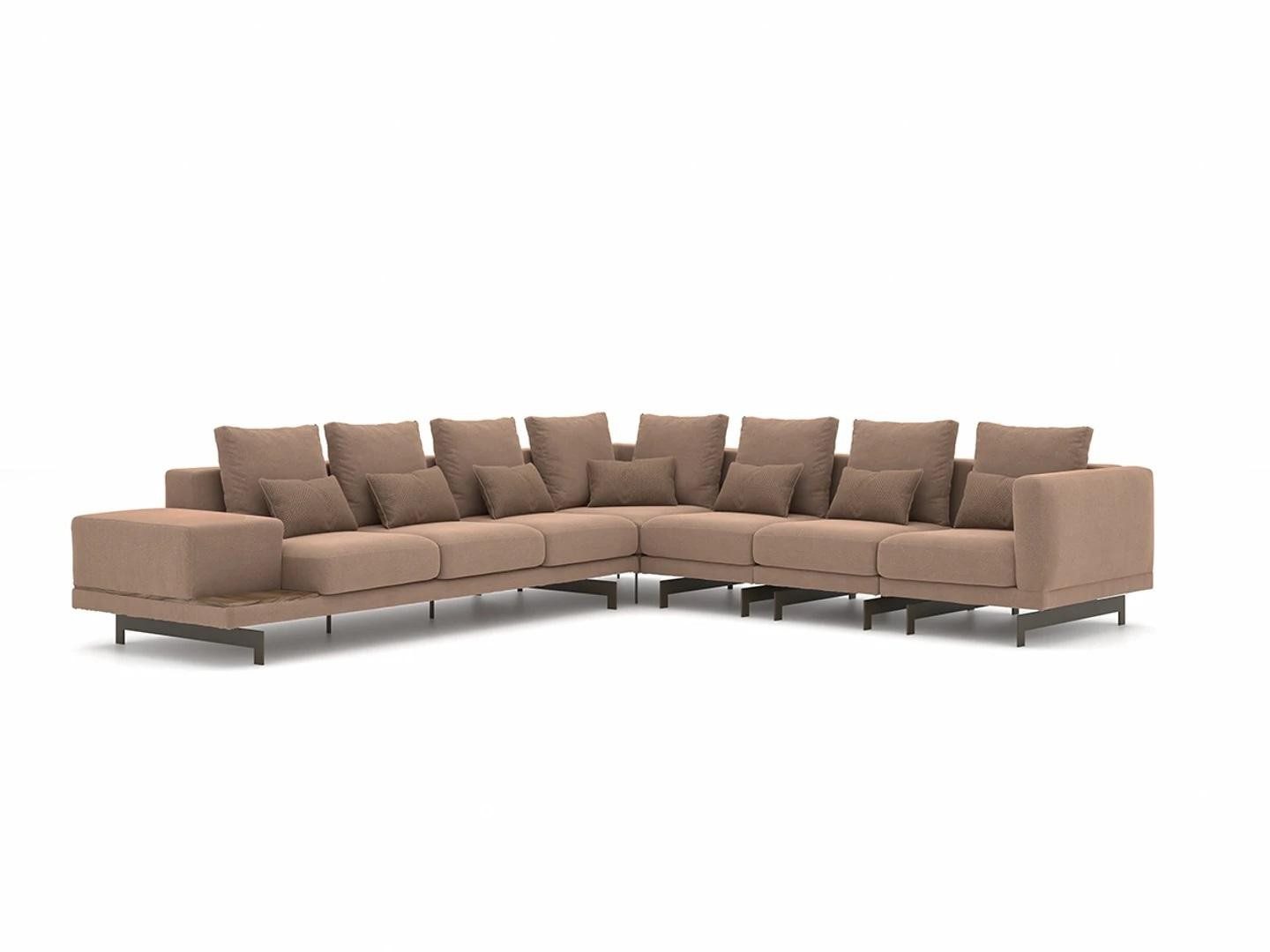JVmoebel Ecksofa Braunes Luxus Ecksofa aus Textil mit Edelstahlfüßen und Zierkissen, 5 Teile, Made in Europa