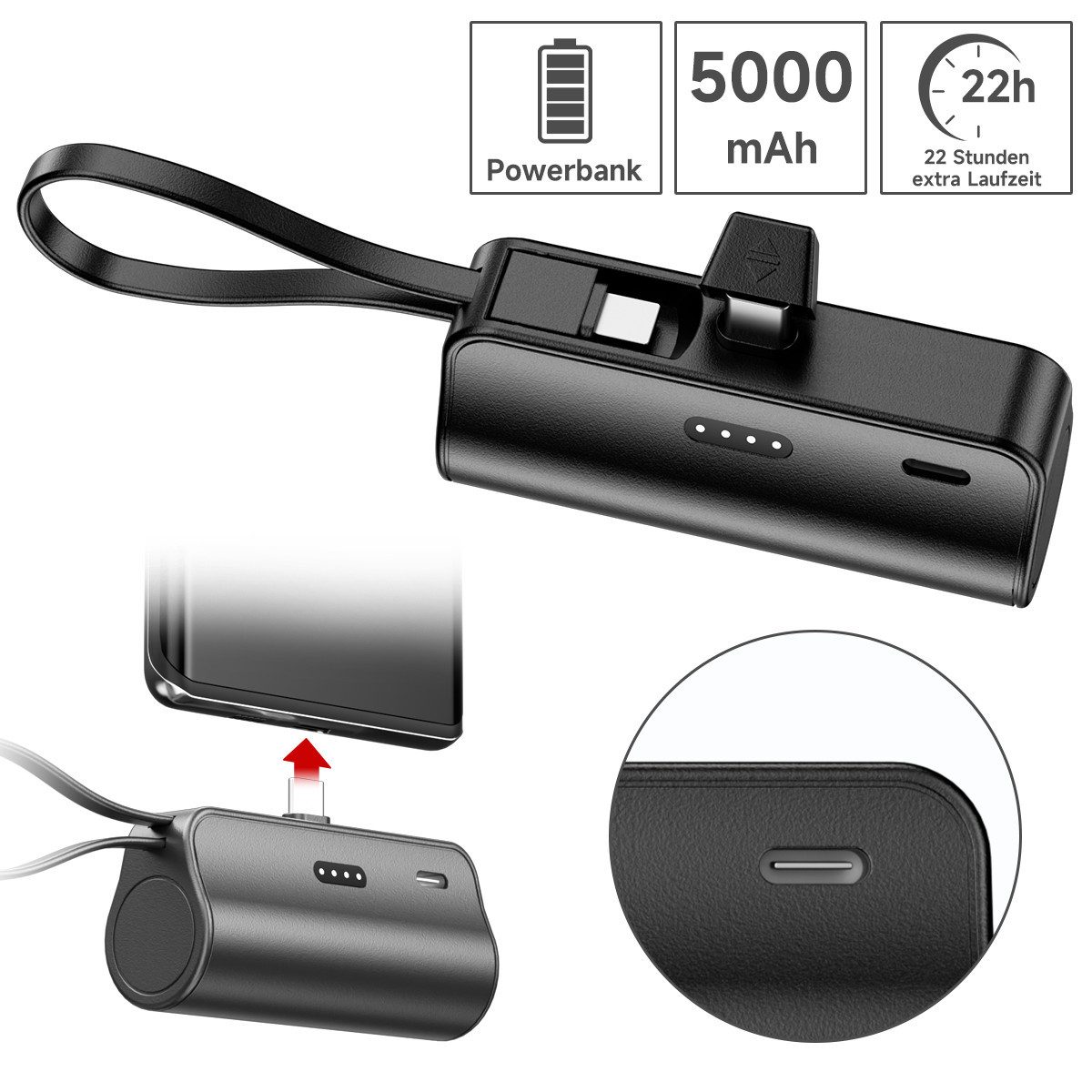 AeroAxis 2 in 1 5000mAh Powerbank Tragbar Ladegerät Externer Akku für Handy Powerbank 5000 mAh, Kompakt & Leicht, Ideal für Reisen,Outdoor – Bild 4 von 5