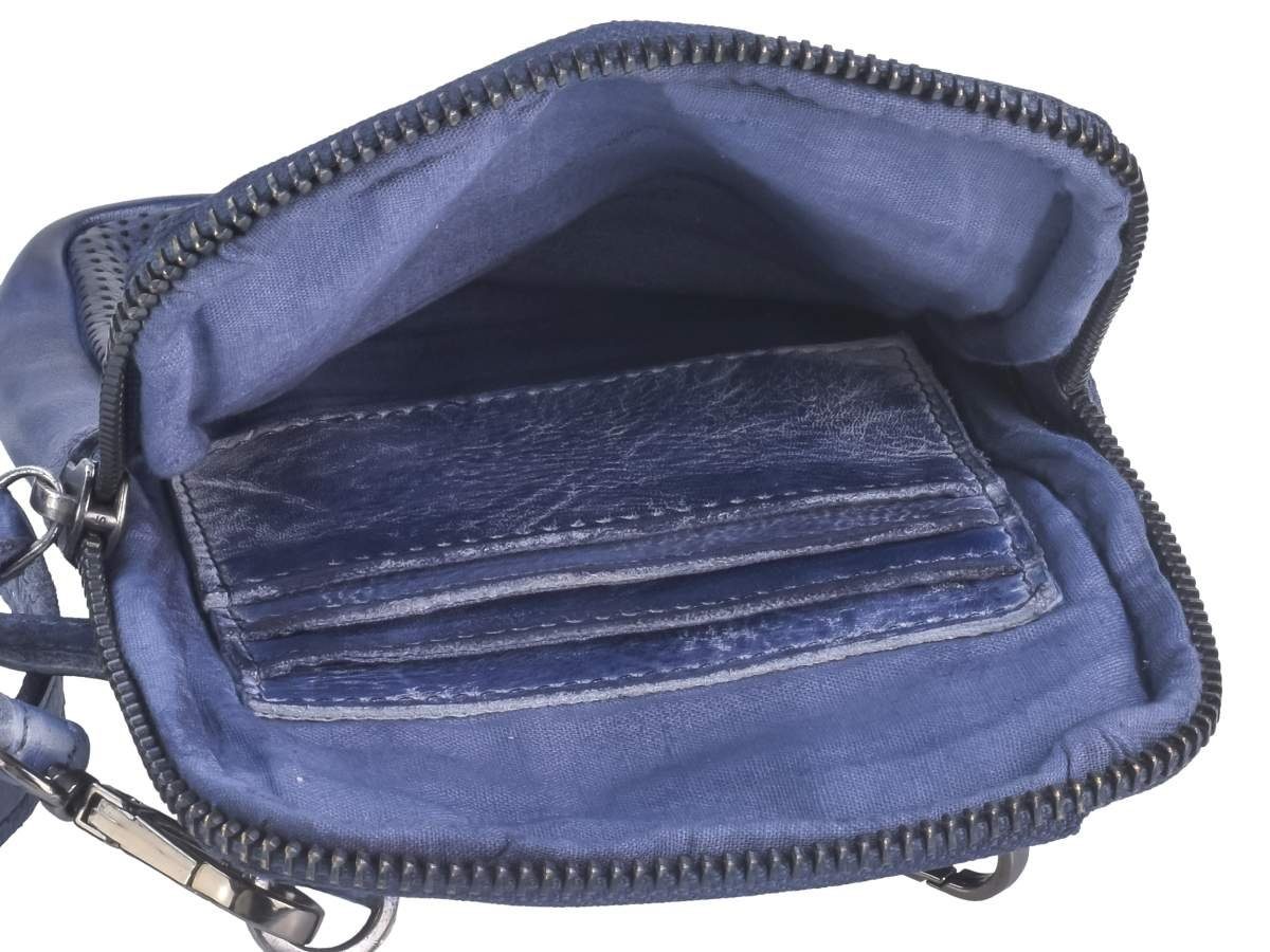 11x17cm, jeans Handyfach Umhängetasche in Jan, berba Handytasche, Schultertasche, Leder blau
