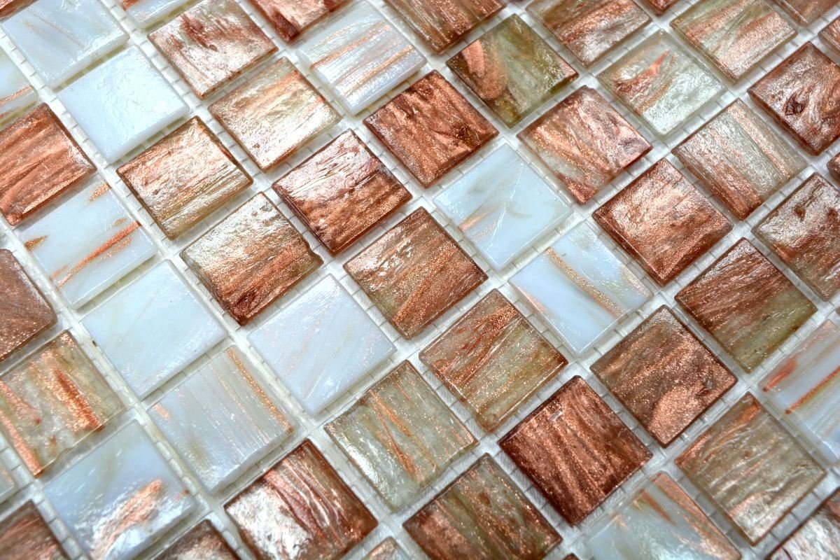 Thumbnail - Mosani Bodenfliese Glasmosaik Mosaikfliesen mix klar weiß bronze matt / 10 Matten