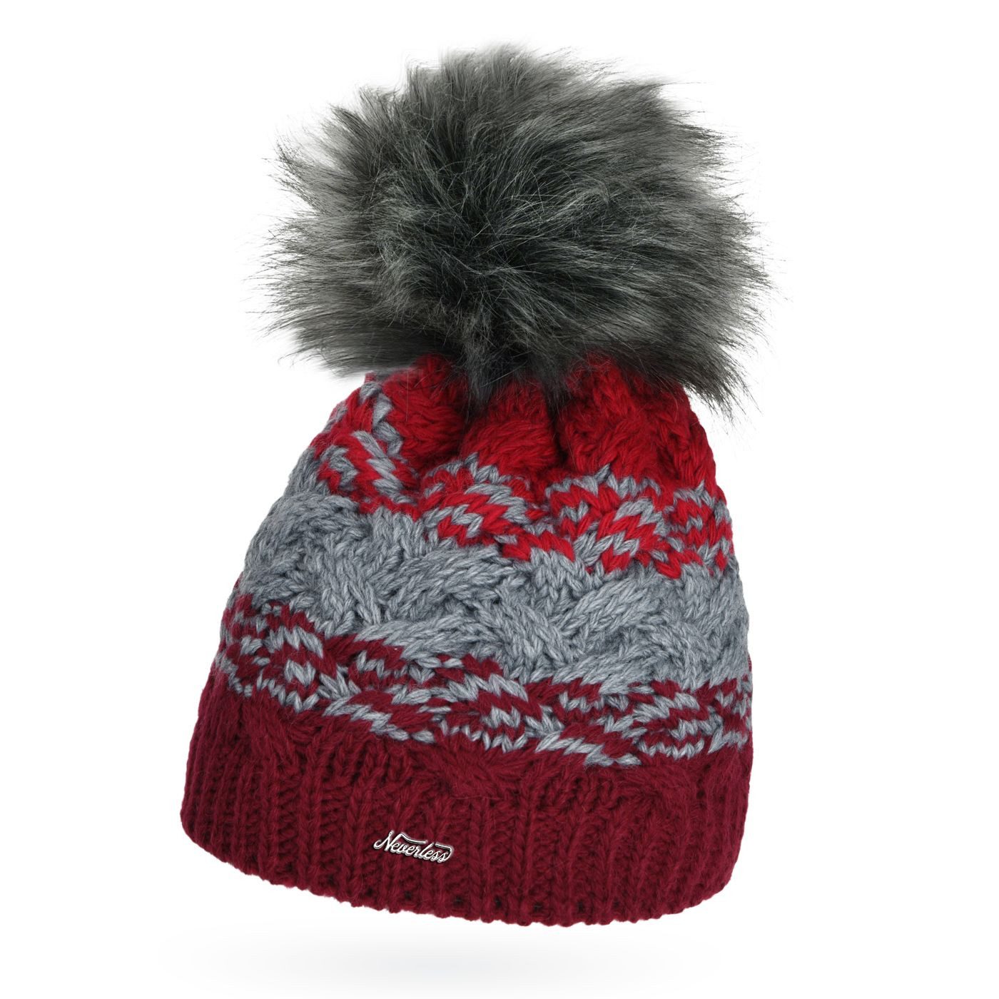Damien Strickmütze Mit Doppel-Fell-Bommel & Fleece-Futter – Extra Warm, Einheitsgröße (54–58 Cm)