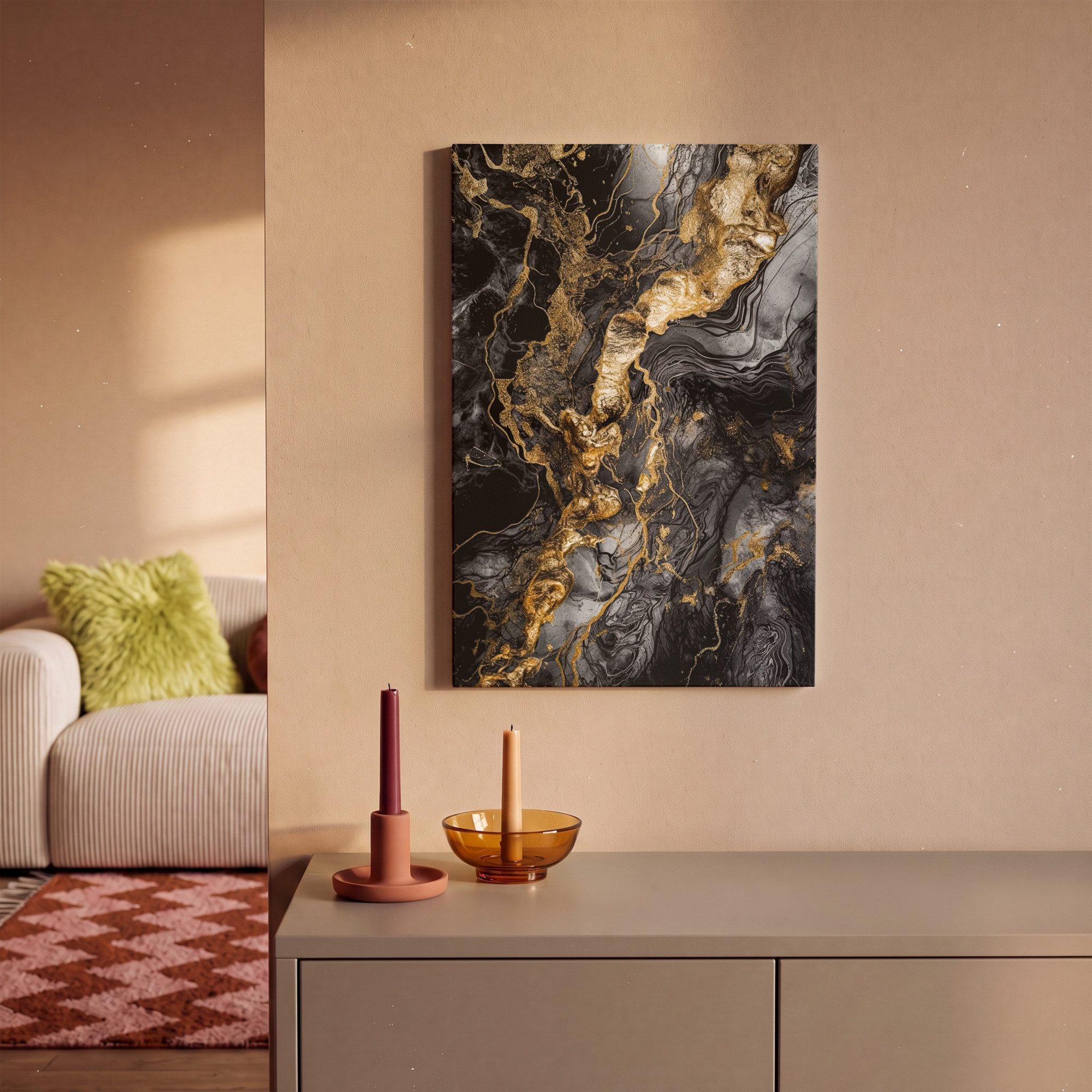OneMillionCanvasses® Leinwandbild Marmor - Schwarz - Gold - Abstrakt, Fotodruck (1 St), Leinwand Canvas Wandbild, Wanddekoration 20x30 cm – Bild 2 von 5