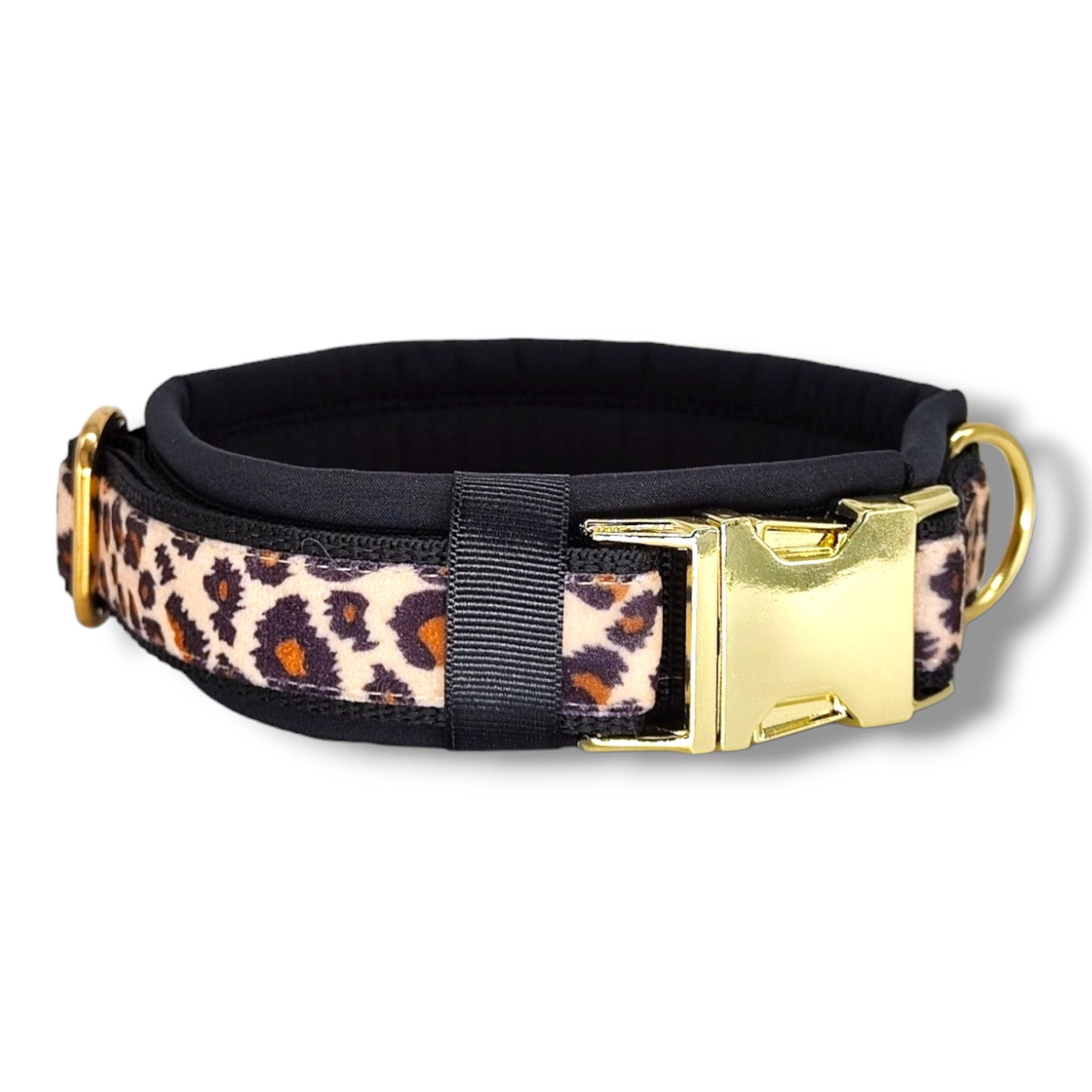 D by E Couture Hunde-Halsband "Golden Leo Love II", gepolstert, verstellbar, 30mm breit, Handmade